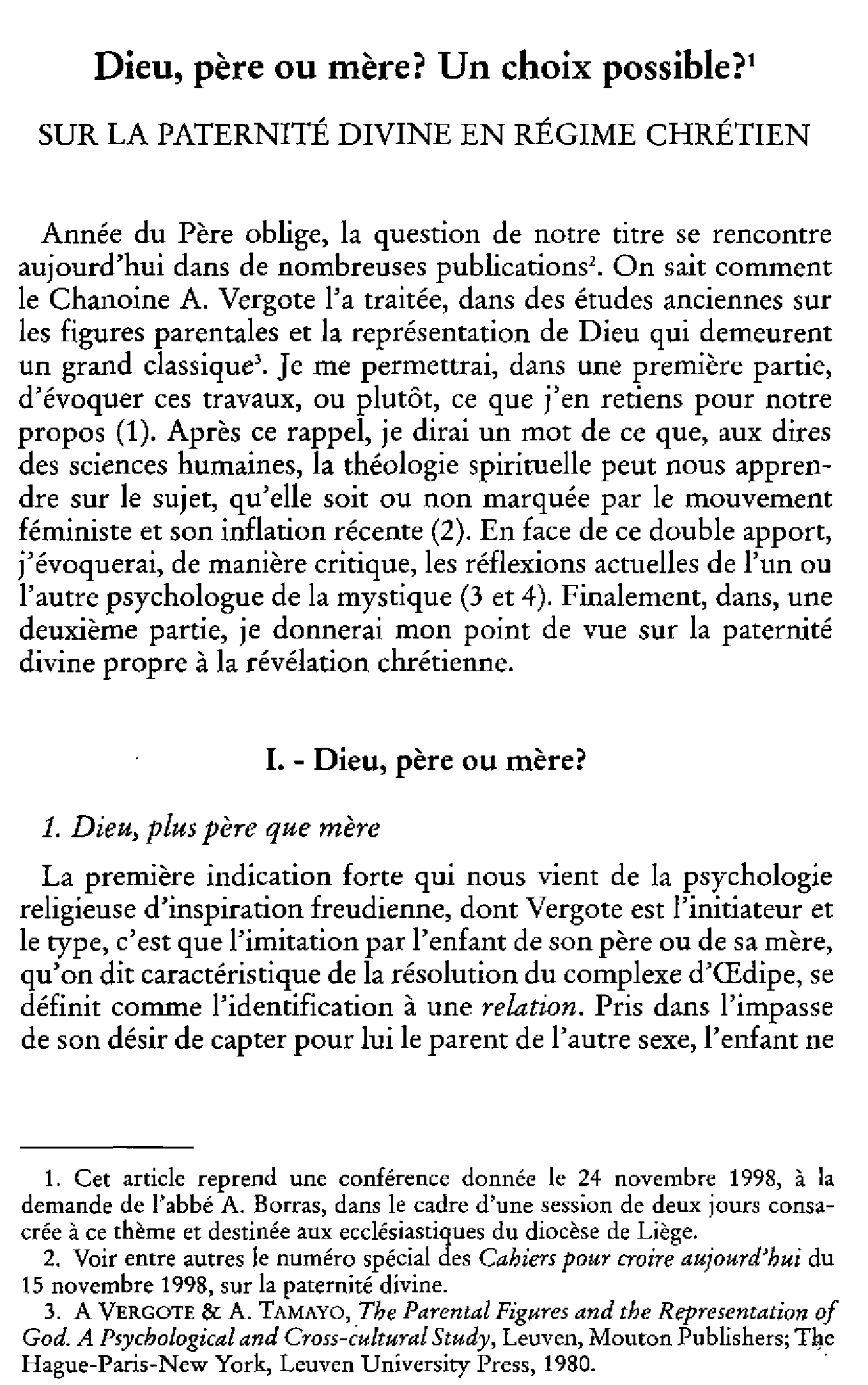 Dieu, père ou mère? Un choix possible? Sur la paternité divine en régime chrétien