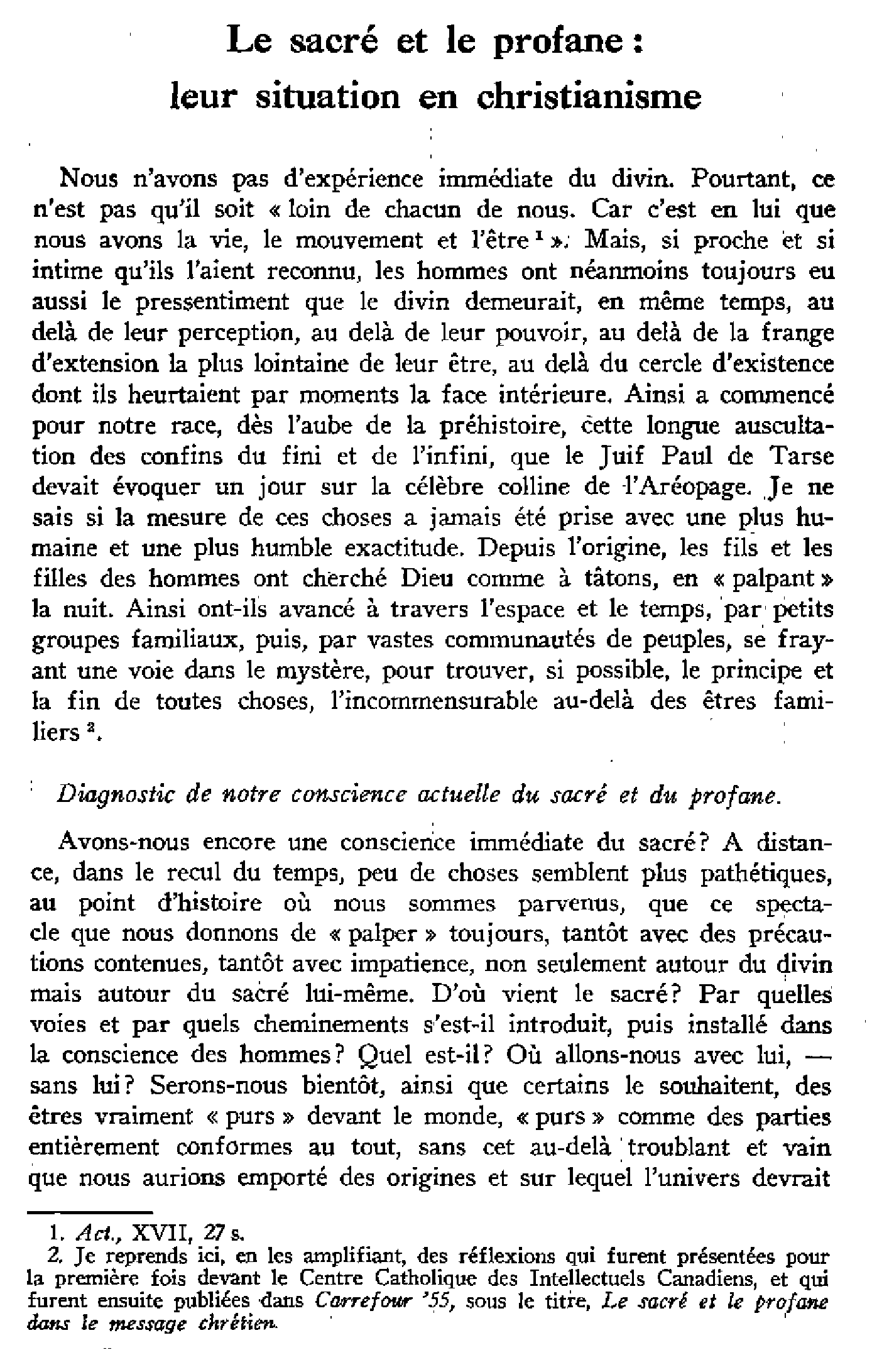 Le sacré et le profane, leur situation en christianisme