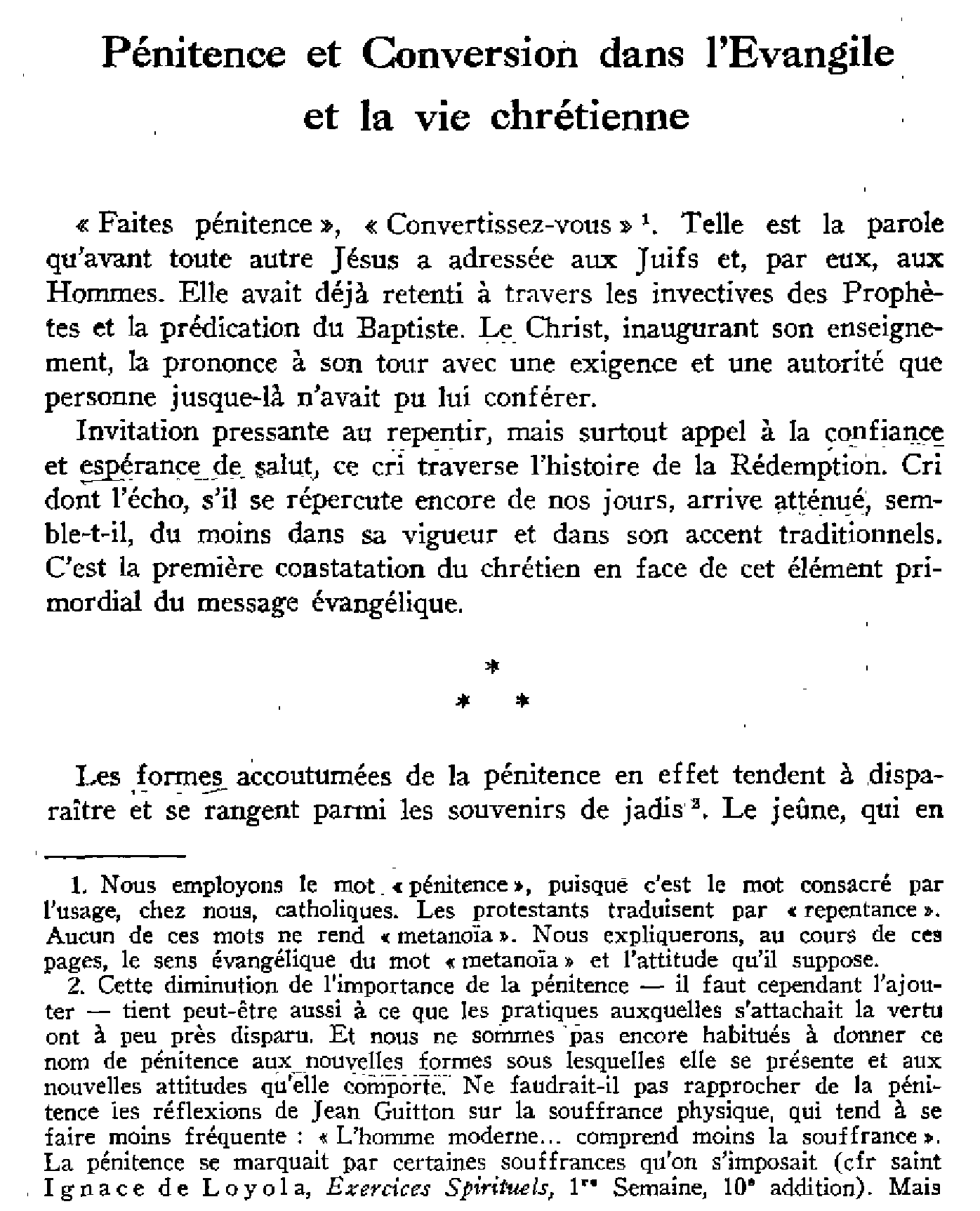 Pénitence et conversion dans l'Évangile et la vie chrétienne