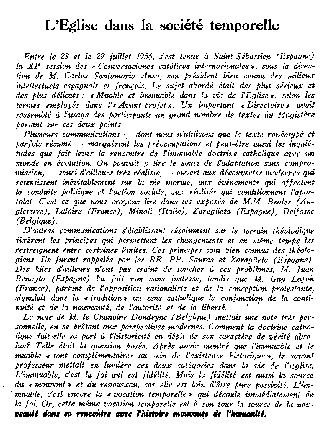 L'Église dans la société temporelle
