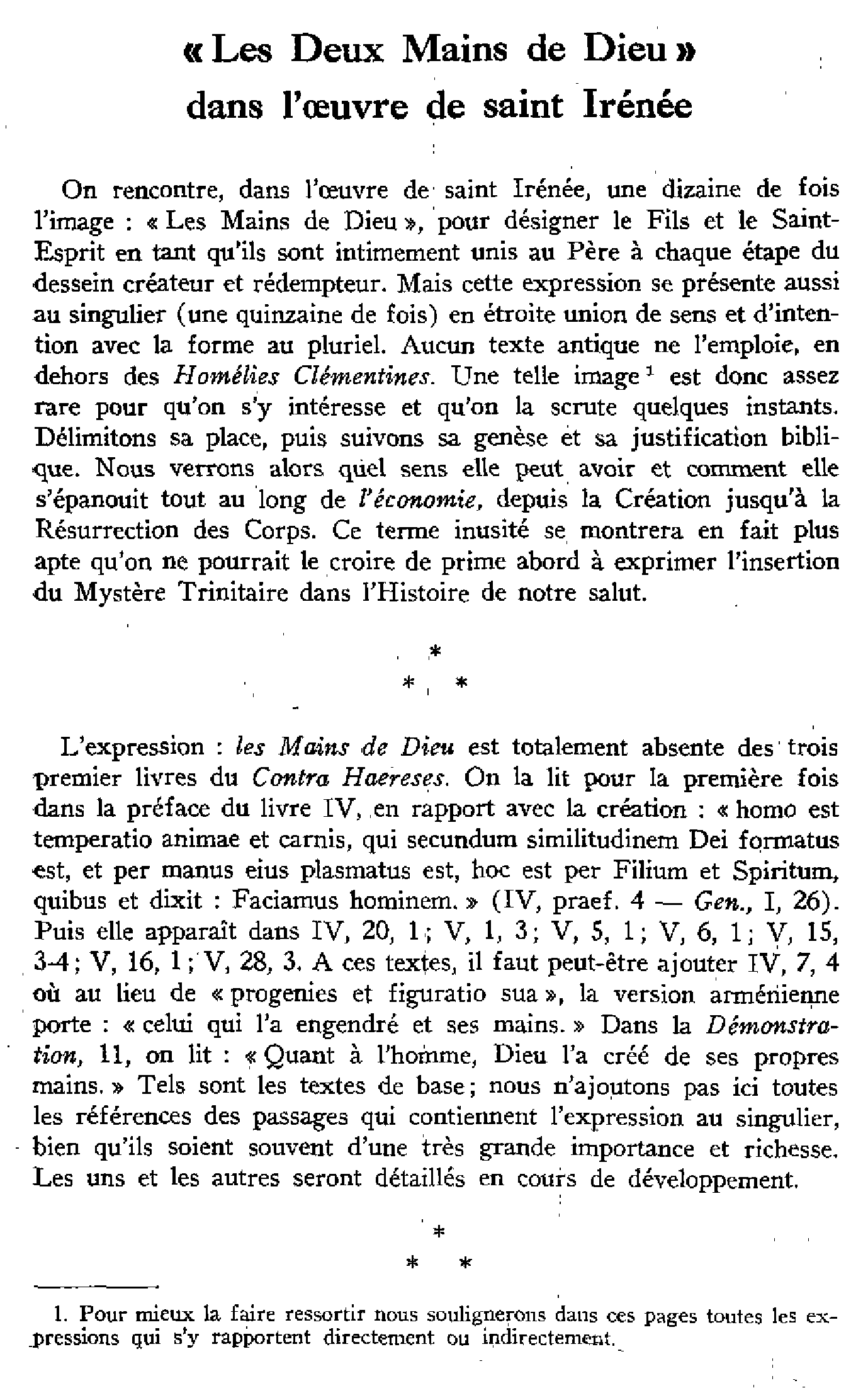 « Les Deux Mains de Dieu » dans l'oeuvre de saint Irénée