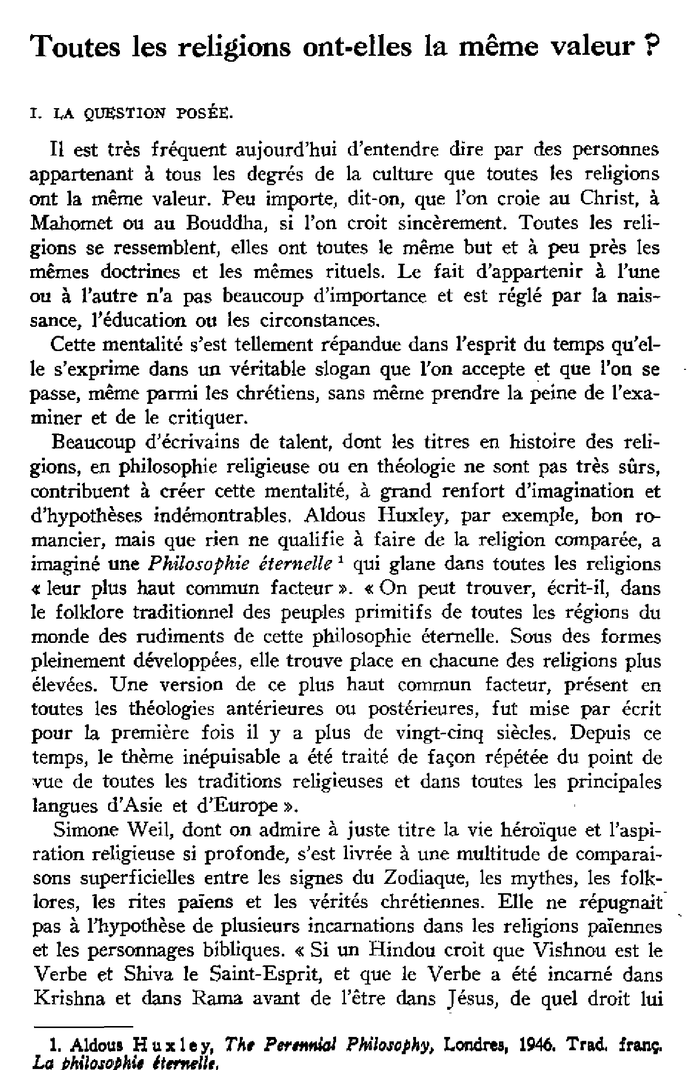 Toutes les religions ont-elles la même valeur ?