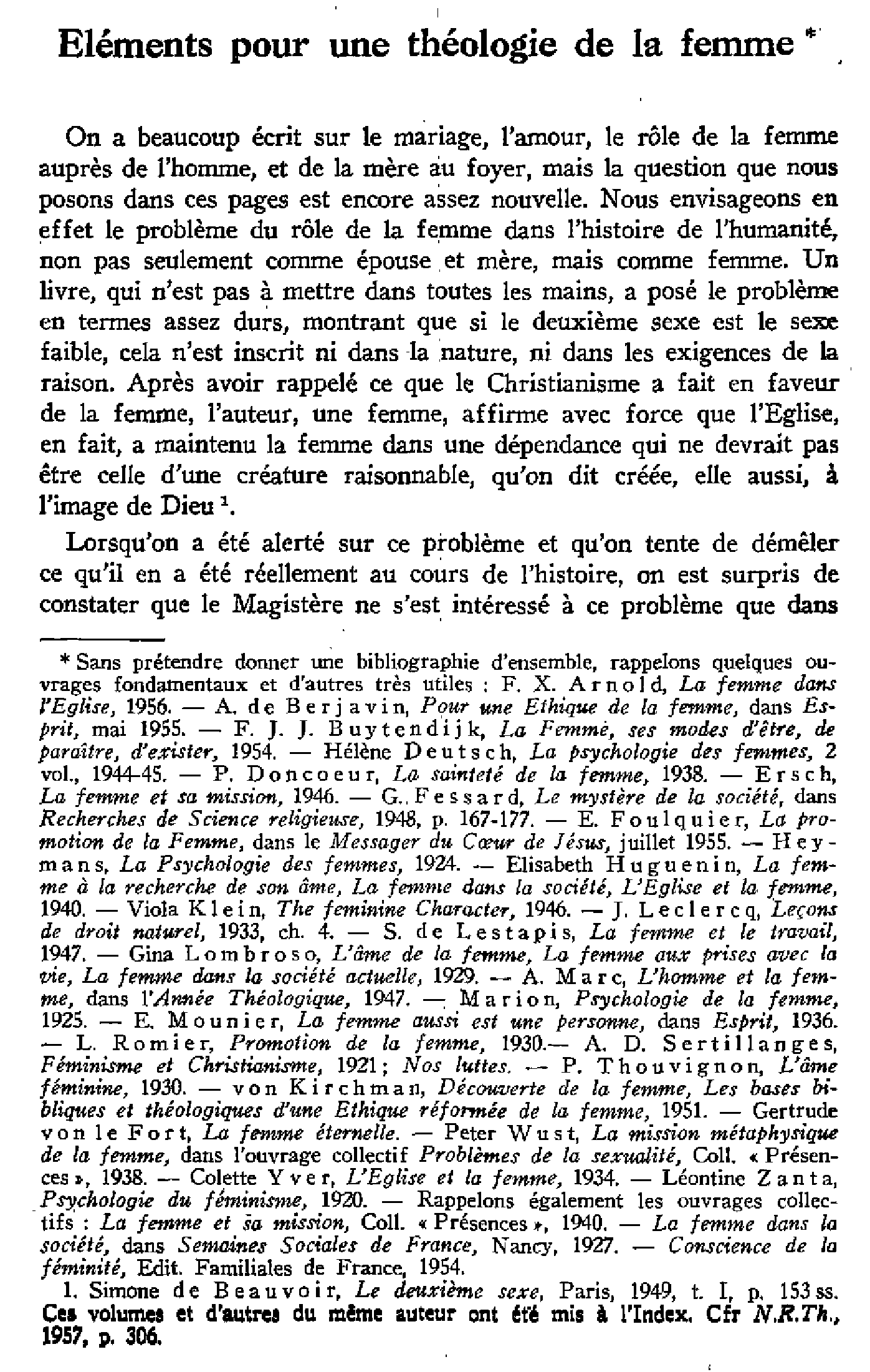 Éléments pour une théologie de la femme