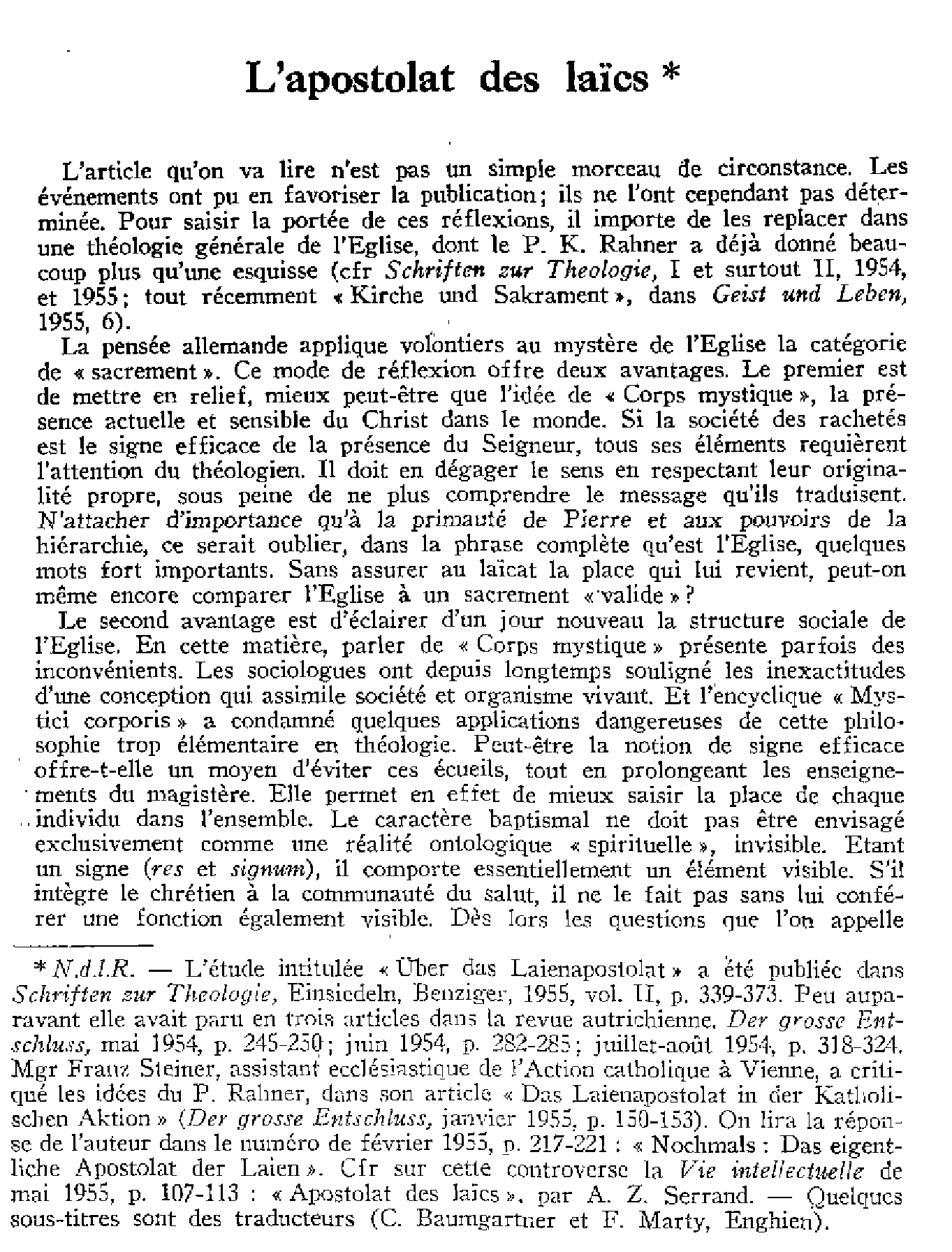 L'apostolat des laïcs
