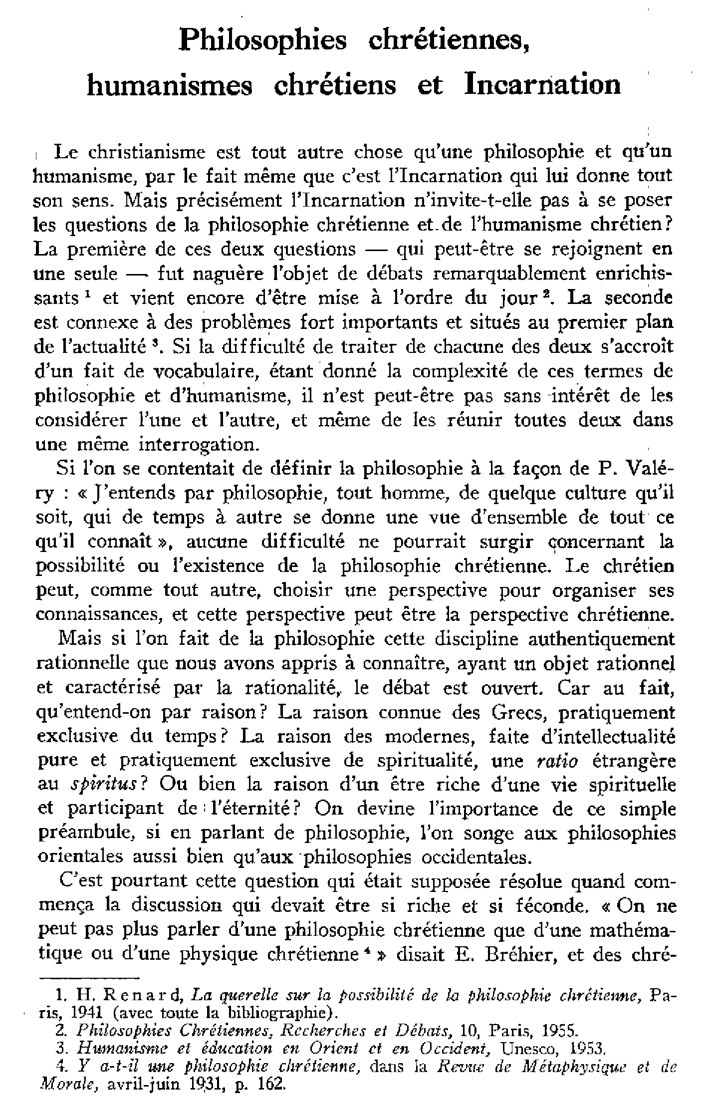 Philosophies chrétiennes, humanismes chrétiens et Incarnation