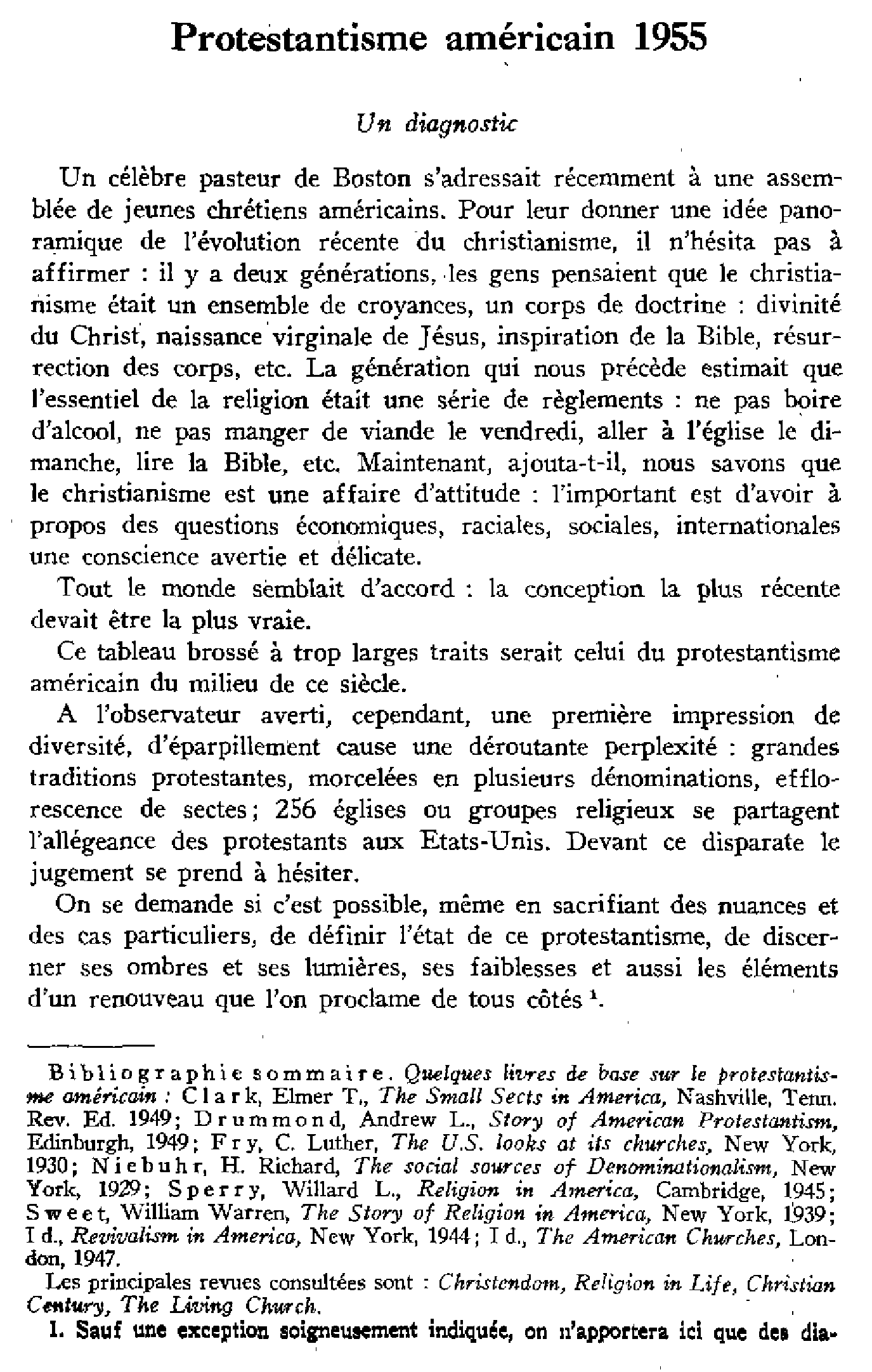 Protestantisme américain 1955. Un diagnostic