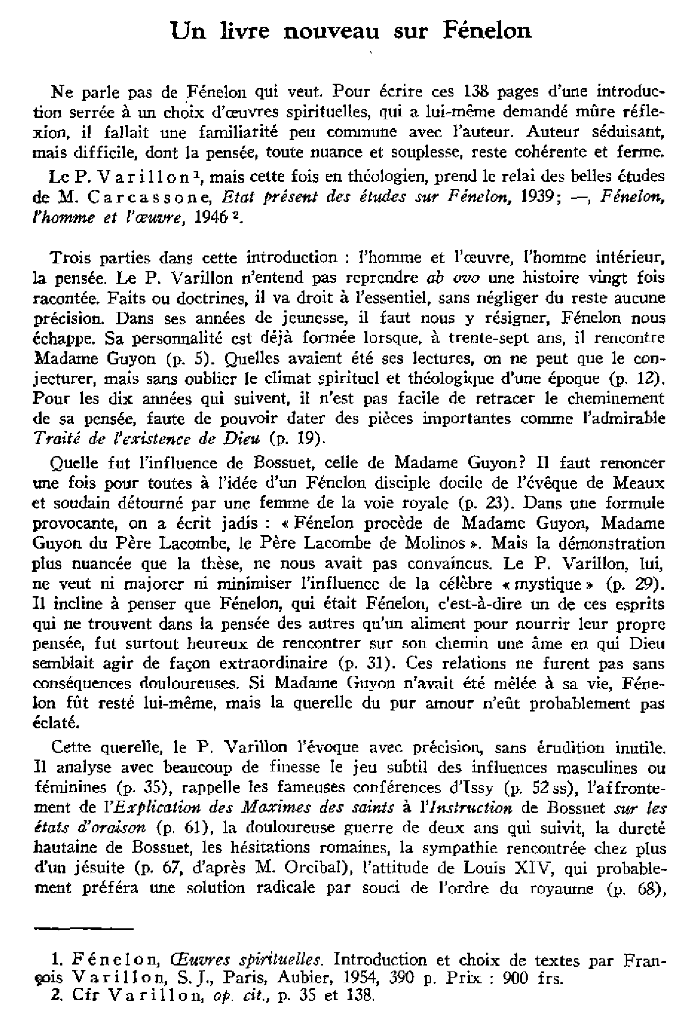 Un livre nouveau sur Fénelon