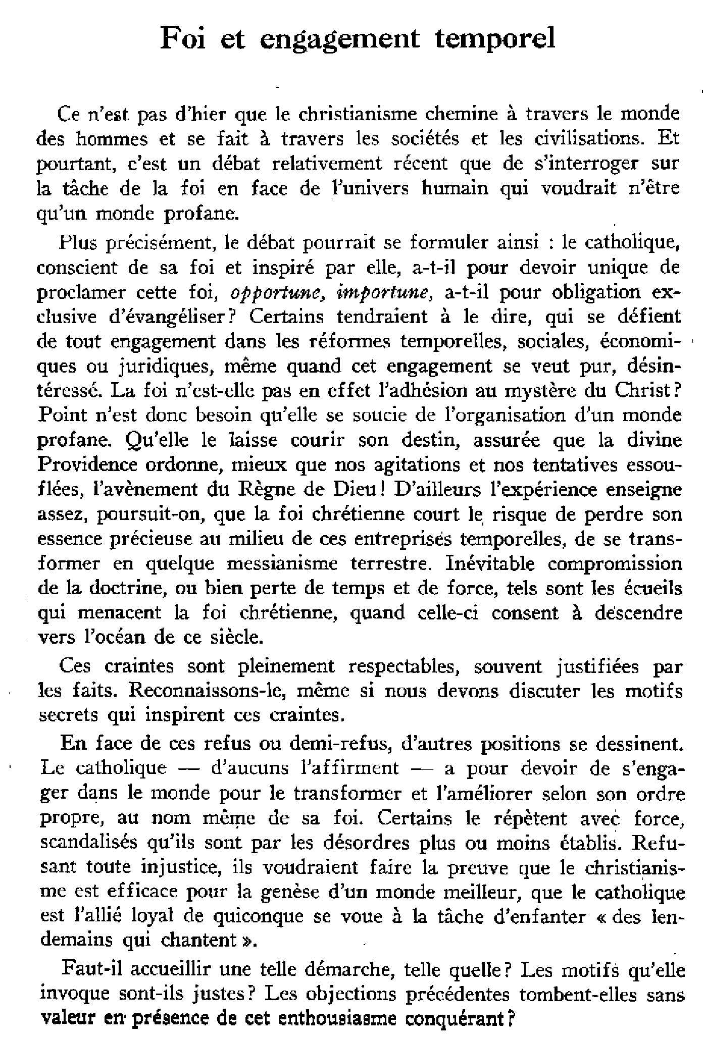 Foi et engagement temporel