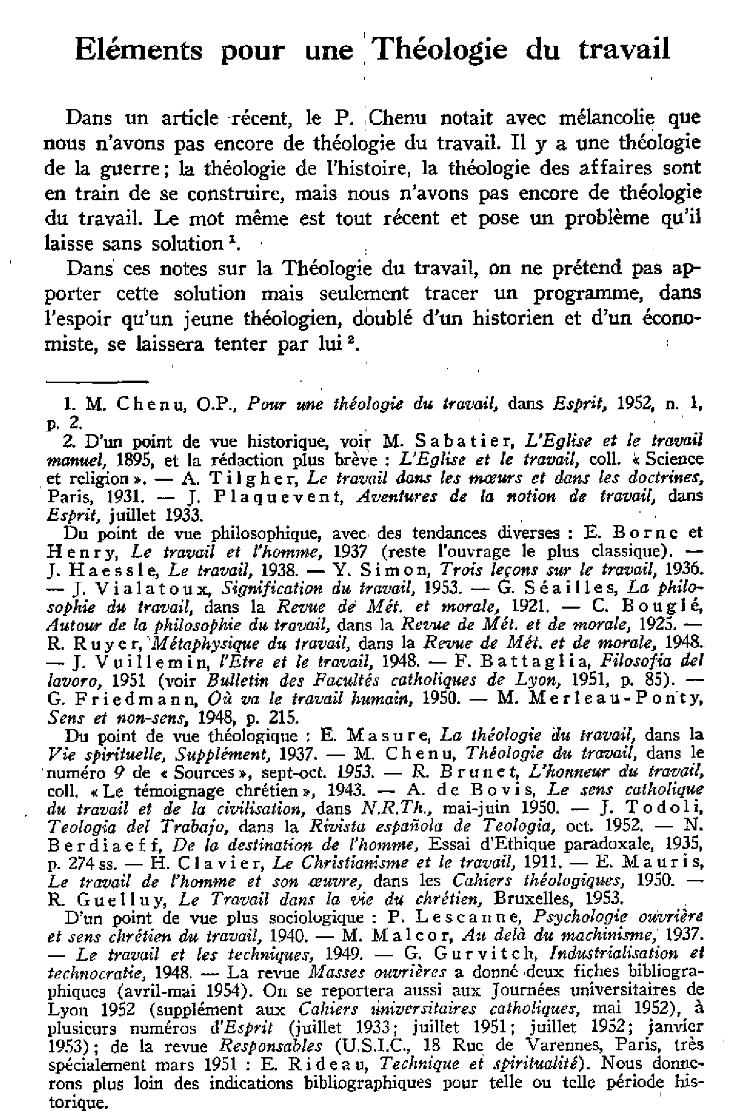 Éléments pour une théologie du travail