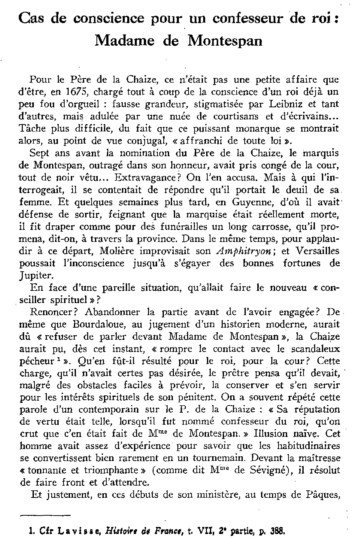 Cas de conscience pour un professeur de roi, Madame de Montespan