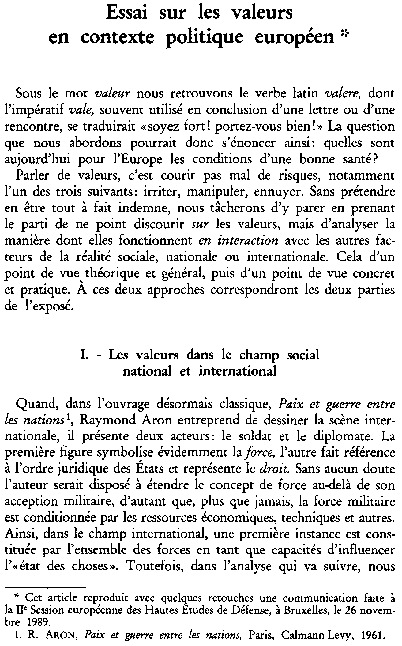 Essai sur les valeurs en contexte politique européen