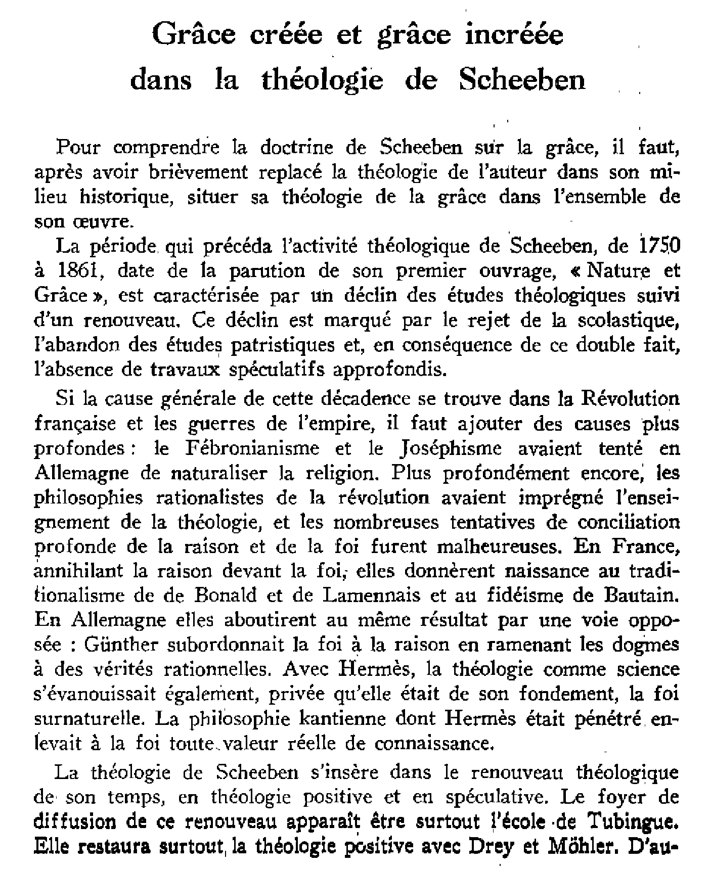 Grâce créée et grâce incréée dans la théologie de Scheeben