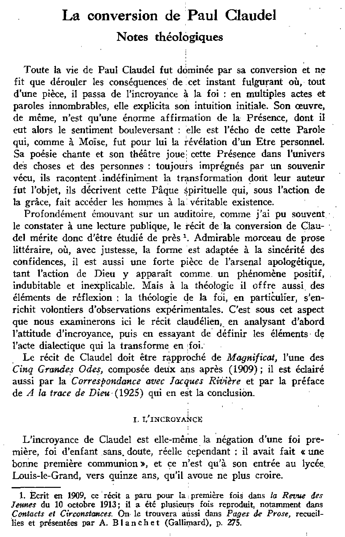 La conversion de Paul Claudel. Notes théologiques