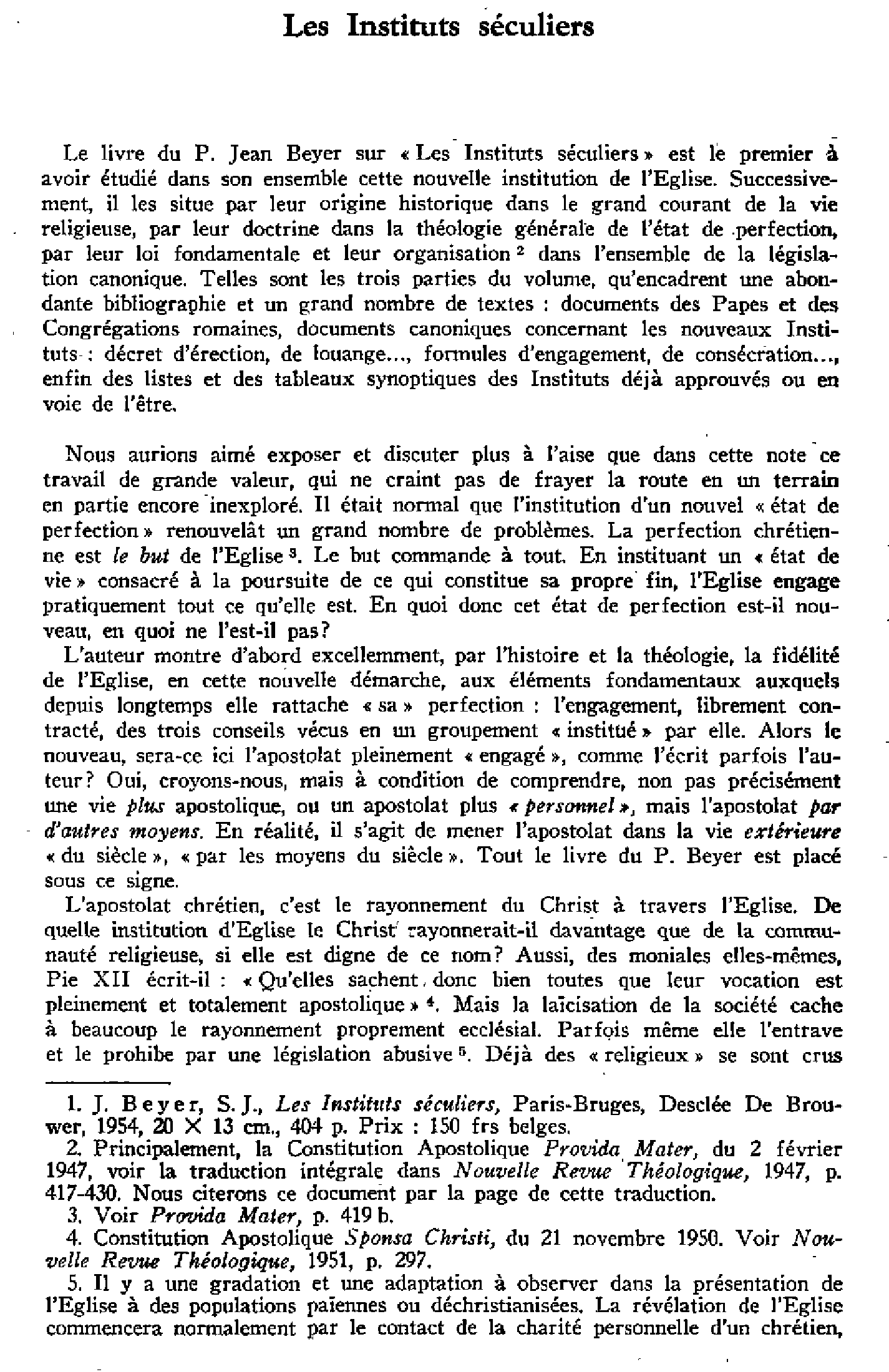 Les instituts séculiers