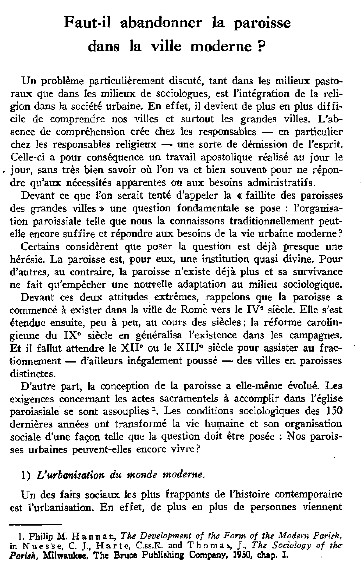 Faut-il abandonner la paroisse dans la ville moderne ?