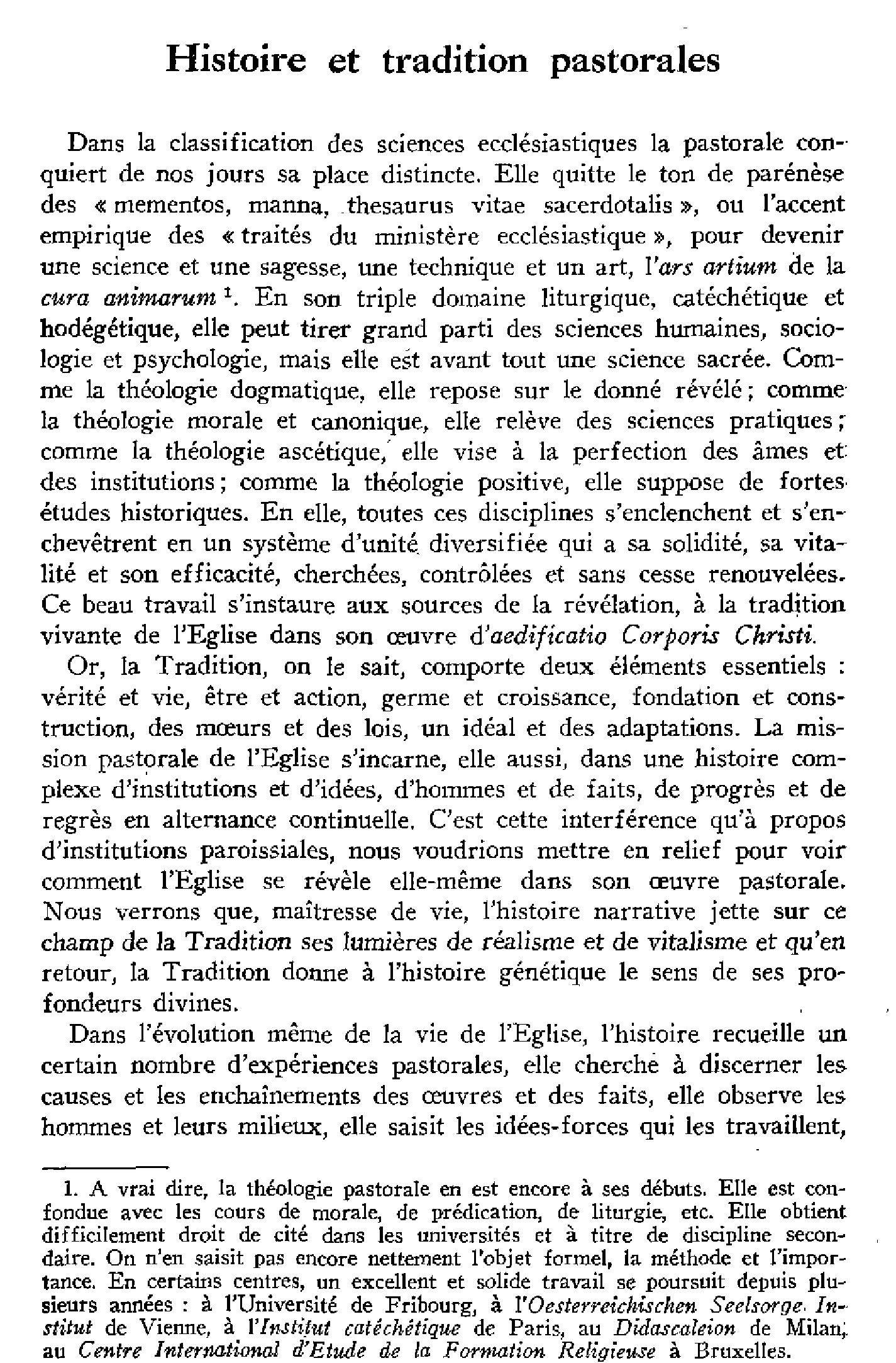Histoire et tradition pastorales
