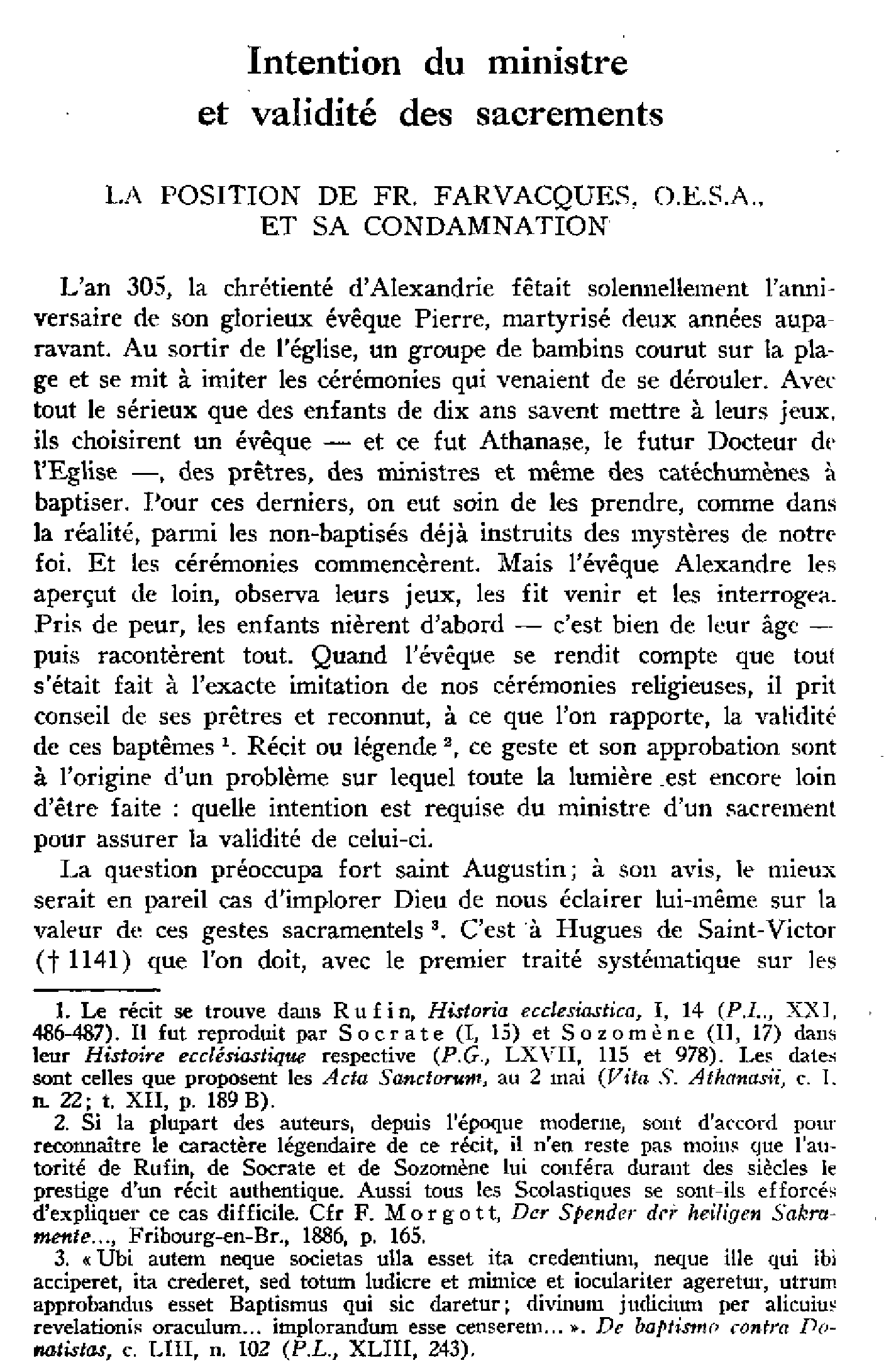 Intention du ministre et validité des sacrements