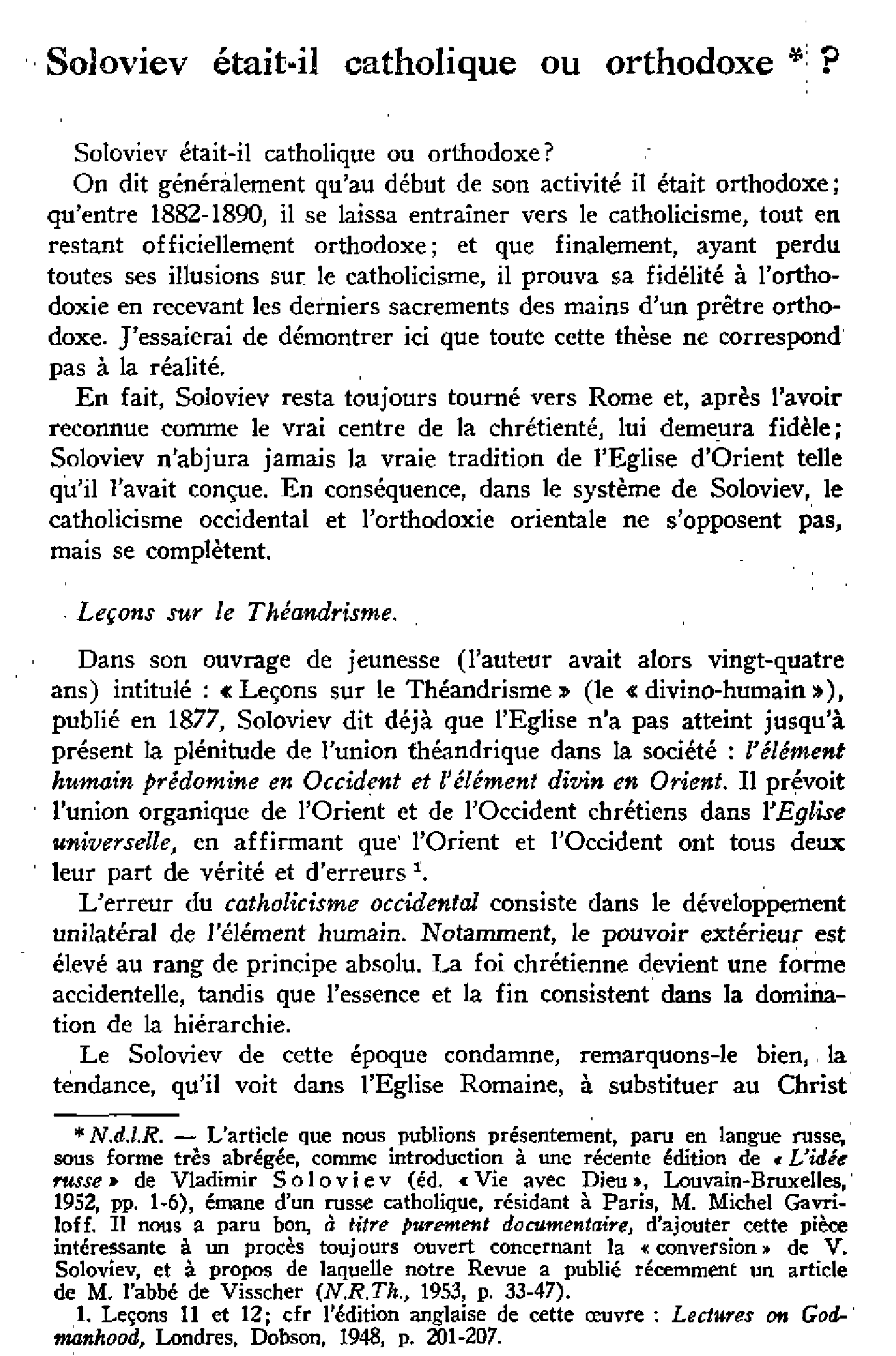 Soloviev était-il catholique ou orthodoxe ?