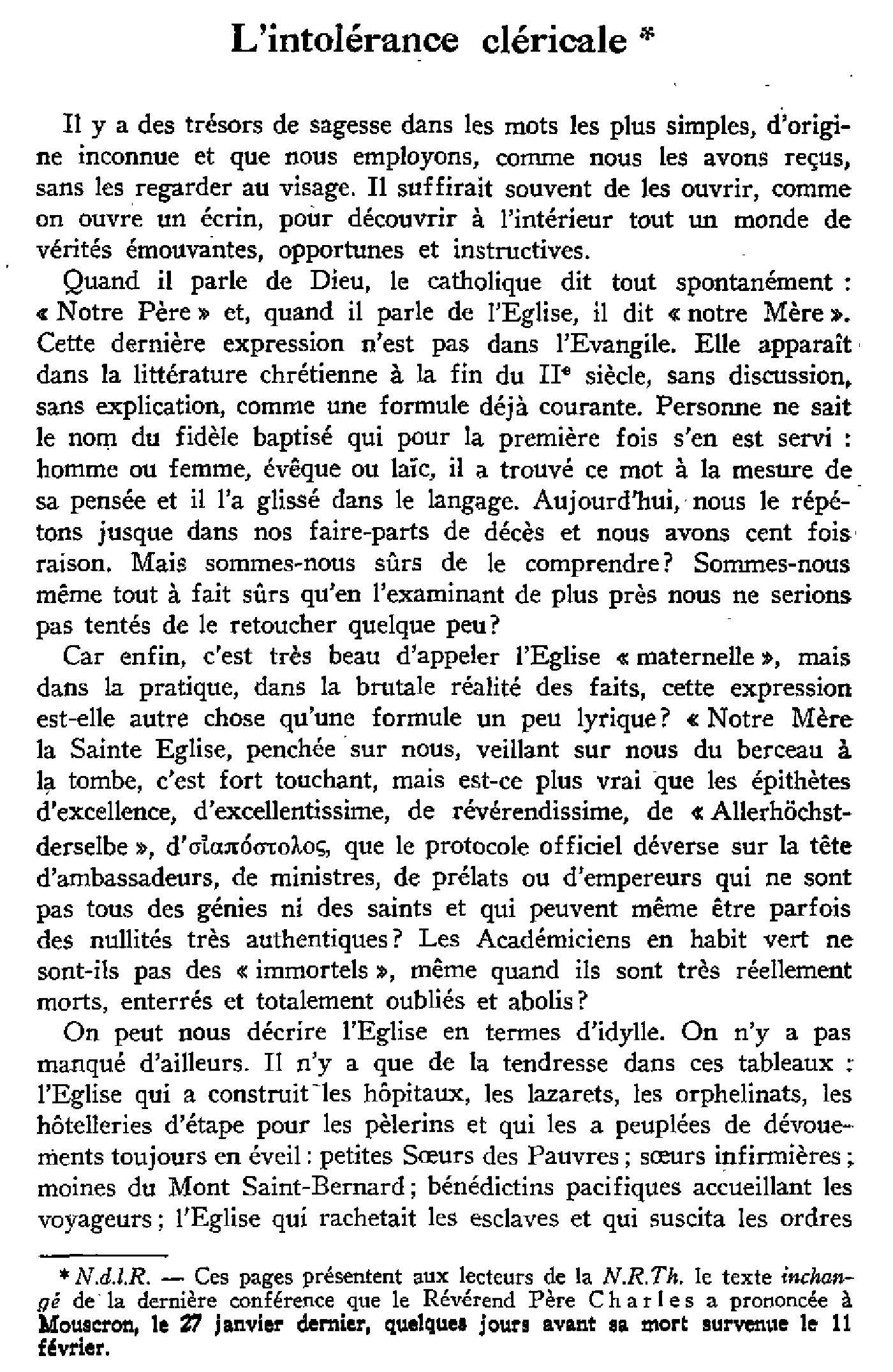L'intolérance cléricale