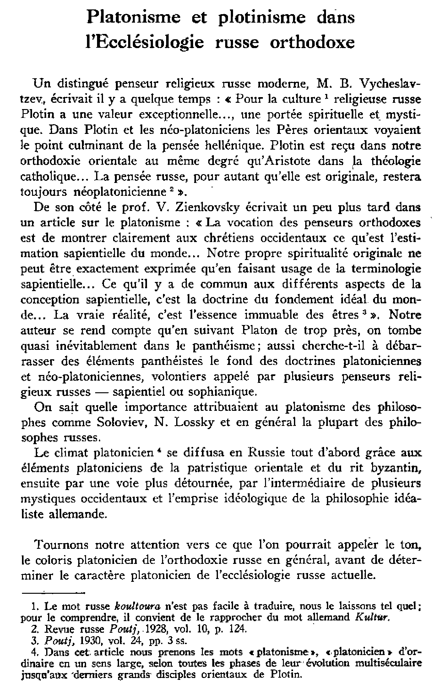 Platonisme et plotinisme dans l'Ecclésiologie russe orthodoxe