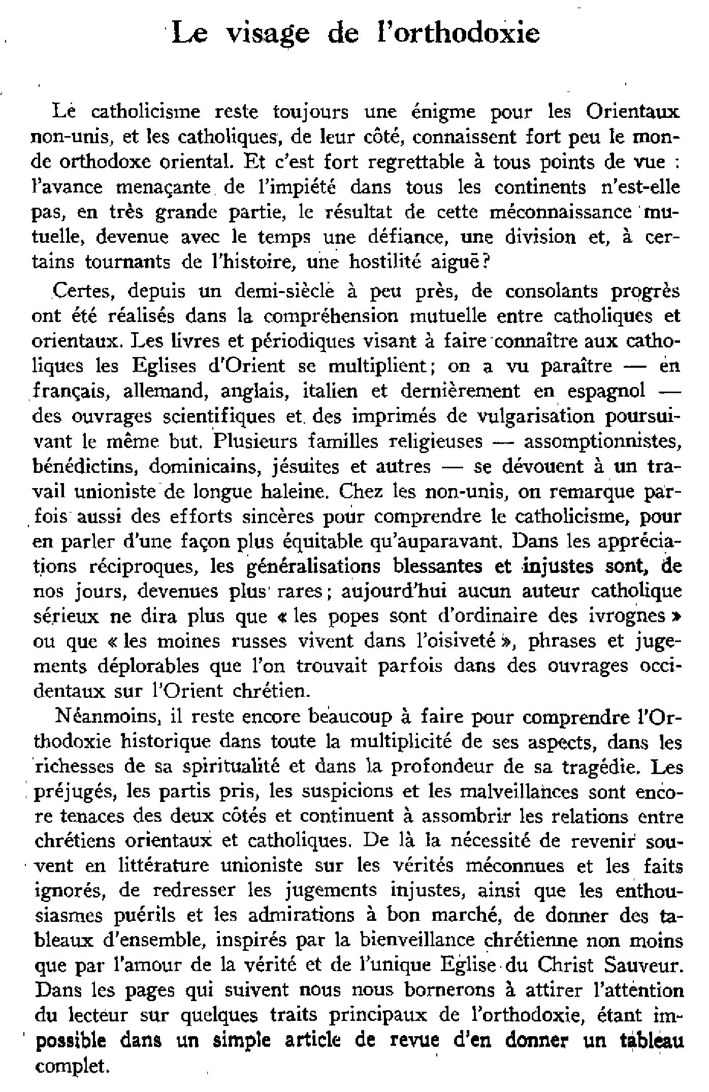 Le visage de l'orthodoxie