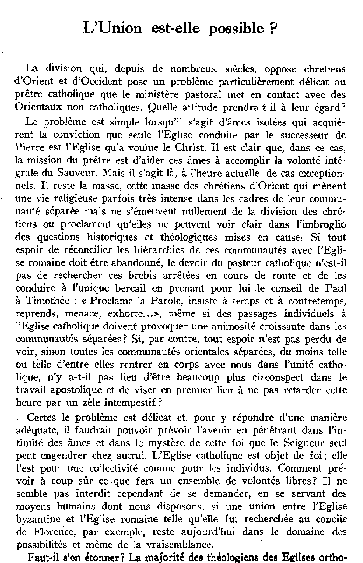L'Union est-elle possible ?