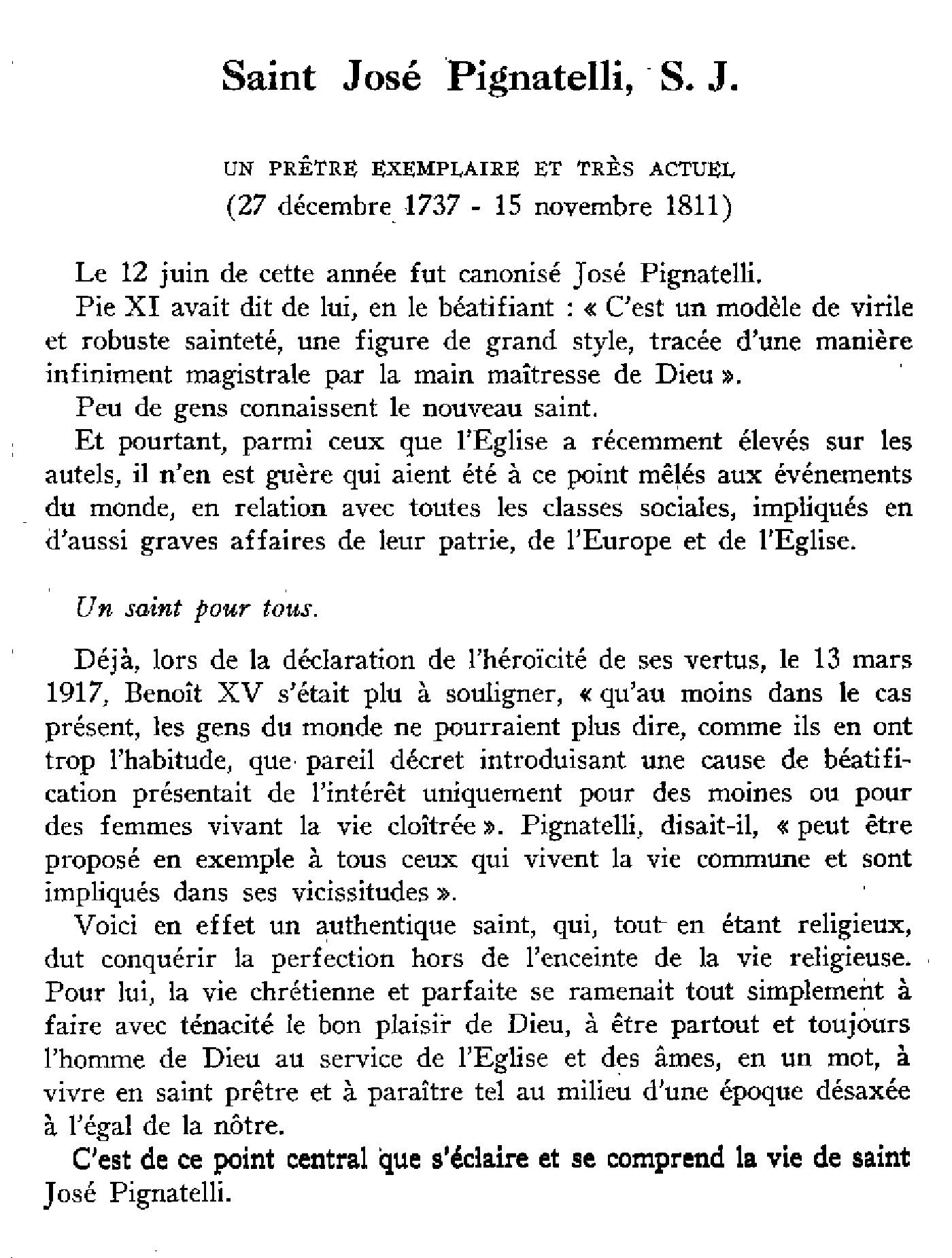 Saint José Pignatelli s.j. Un prêtre exemplaire et très actuel (27 décembre 1737 - 15 novembre 1811)