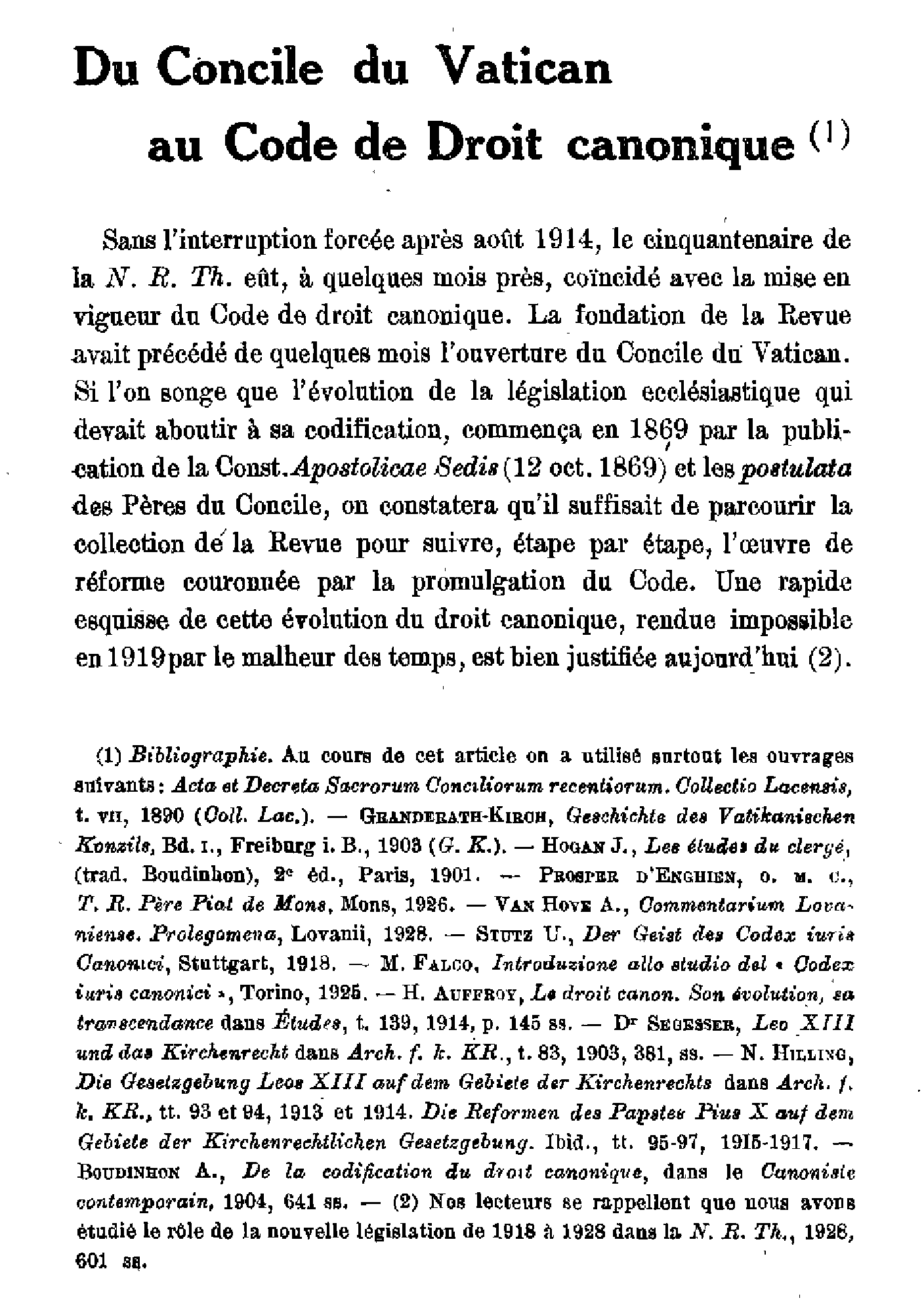 Du Concile du Vatican au Code de Droit canonique