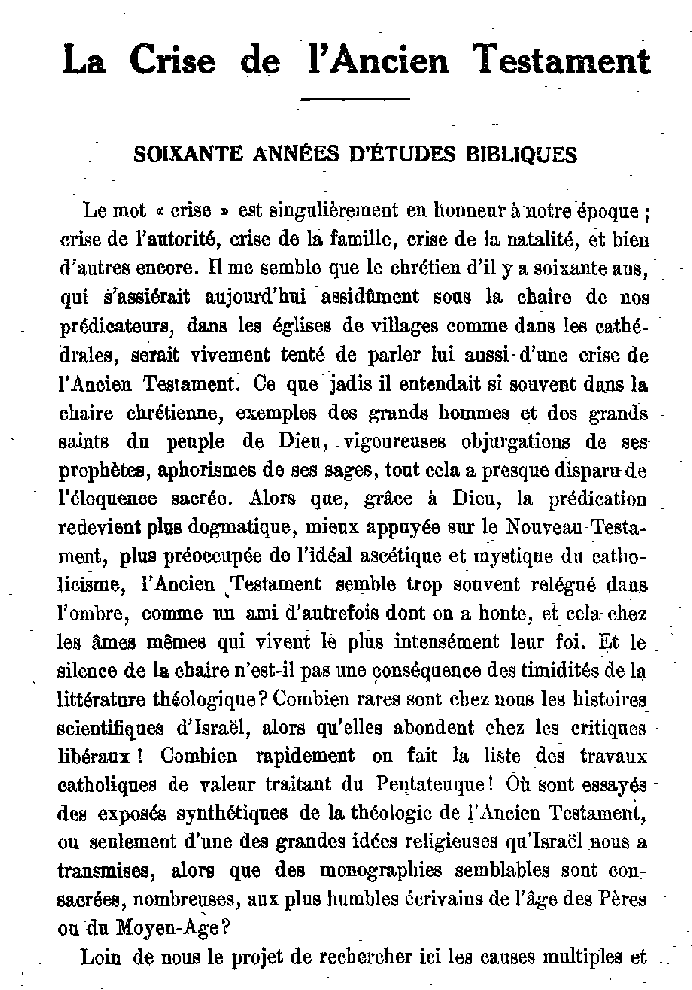 La Crise de l'Ancien Testament. Soixante années d'études bibliques
