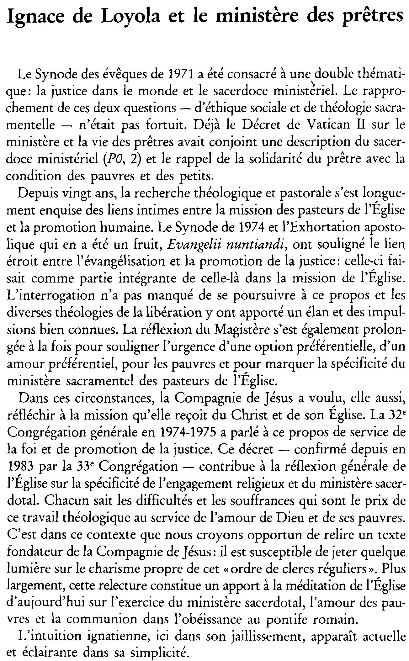 Ignace de Loyola et le ministère des prêtres