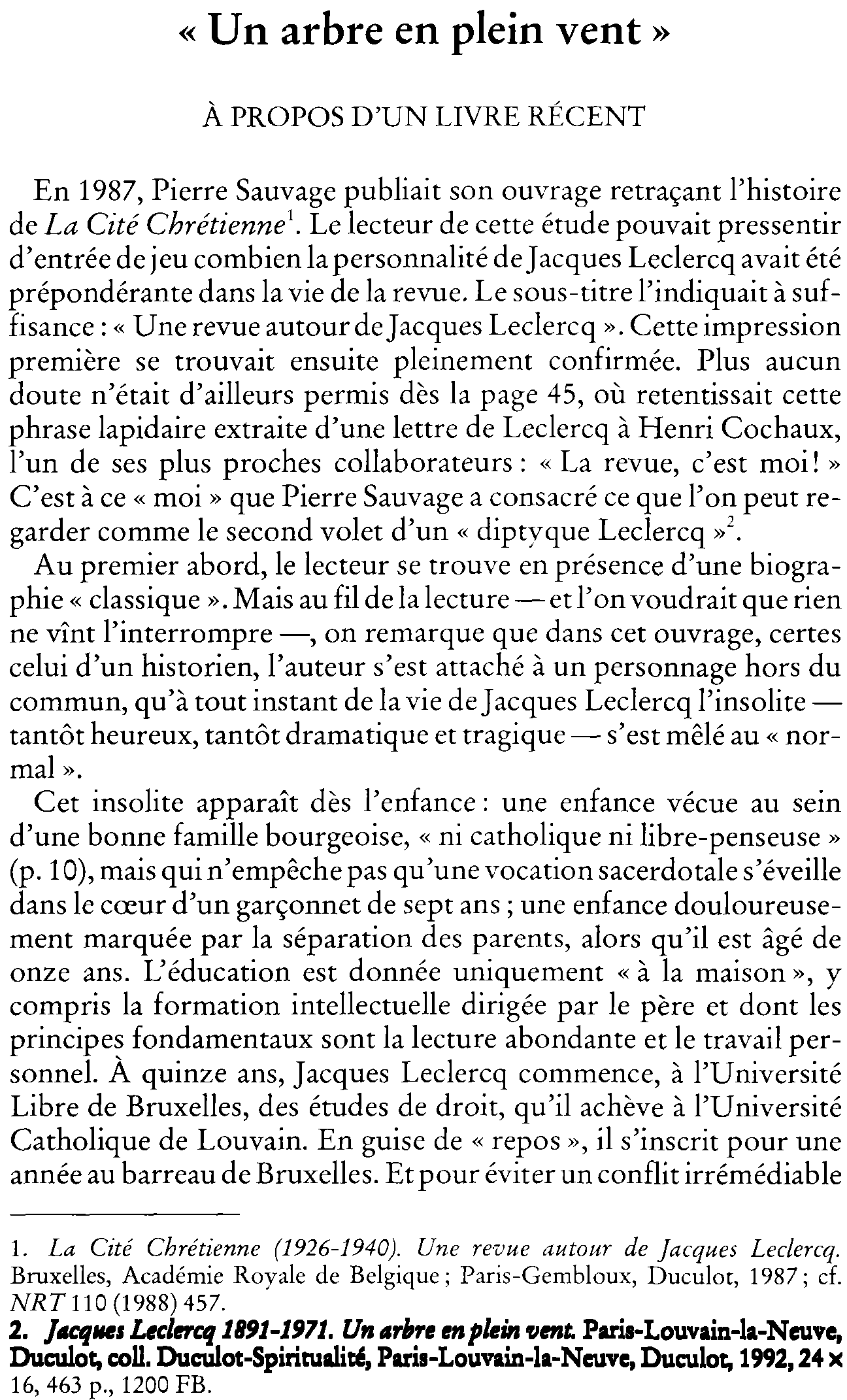 «Un arbre en plein vent». À propos d'un livre récent