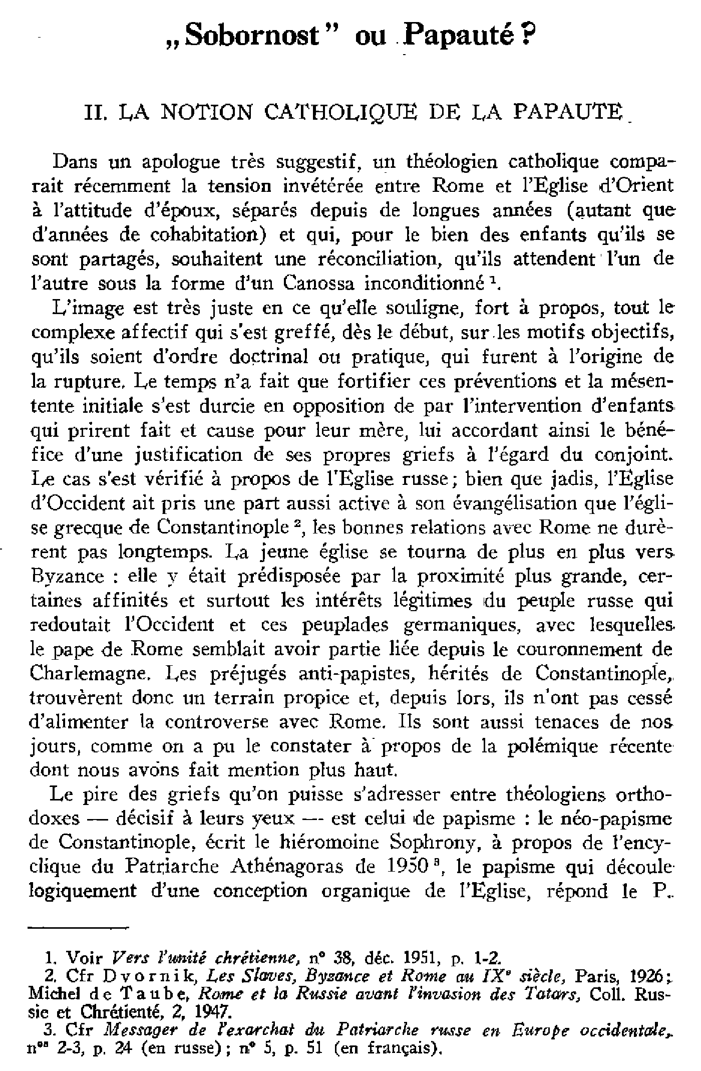 « Sobornost » ou Papauté ? II. La notion catholique de la Papauté