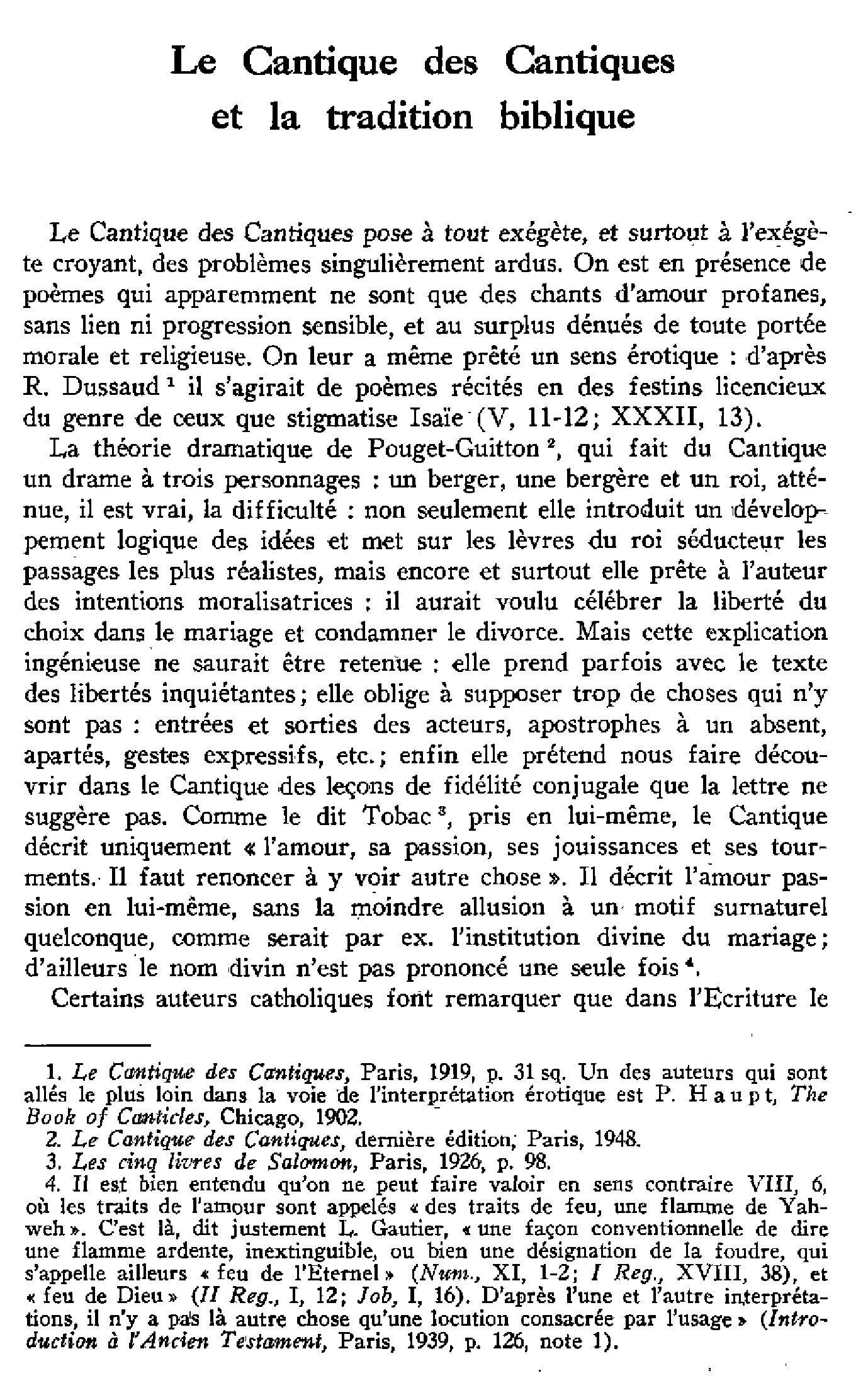 Le Cantique des Cantiques et la tradition biblique
