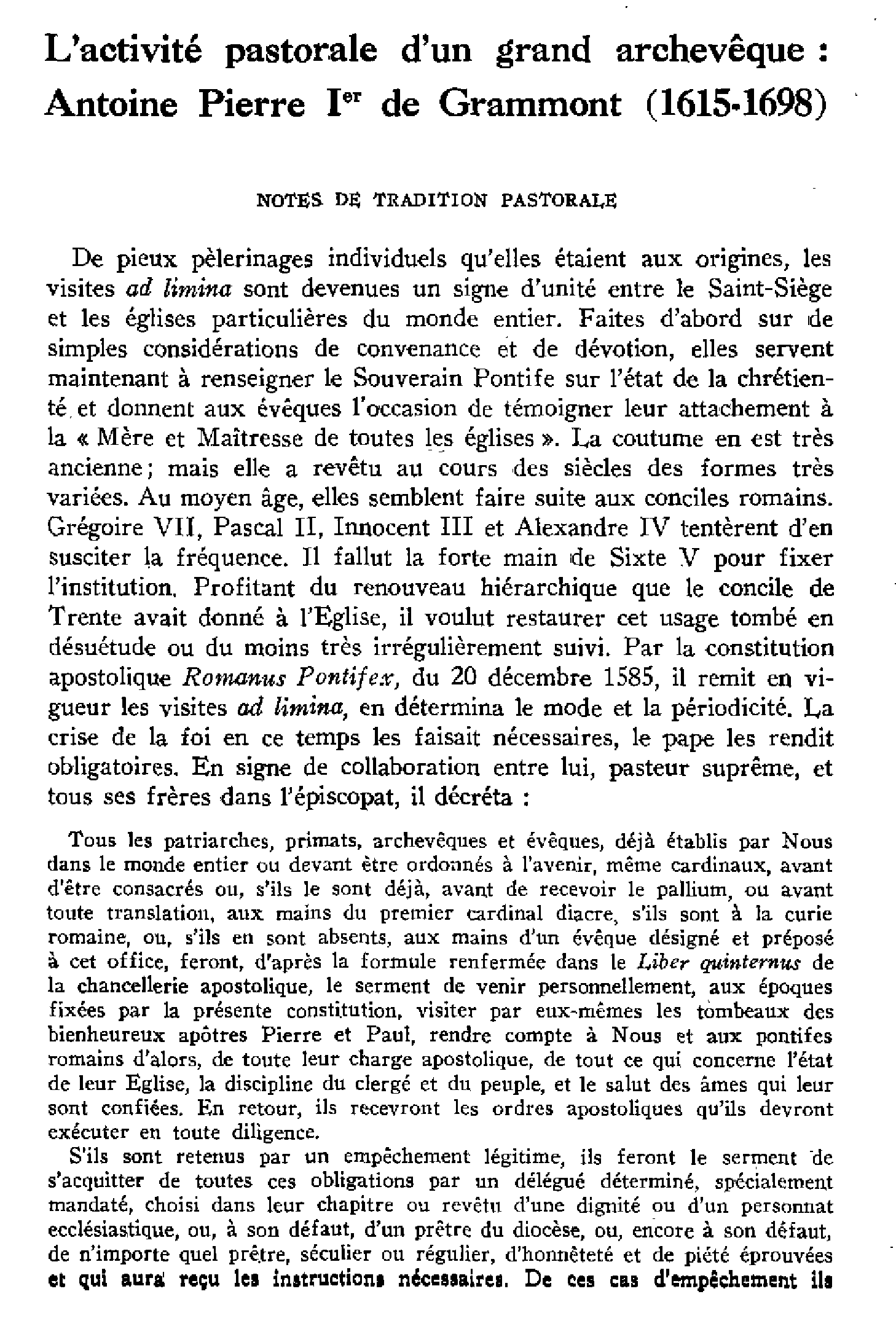 L'activité pastorale d'un grand archevêque, Antoine Pierre Ier de Grammont (1615-1698)
