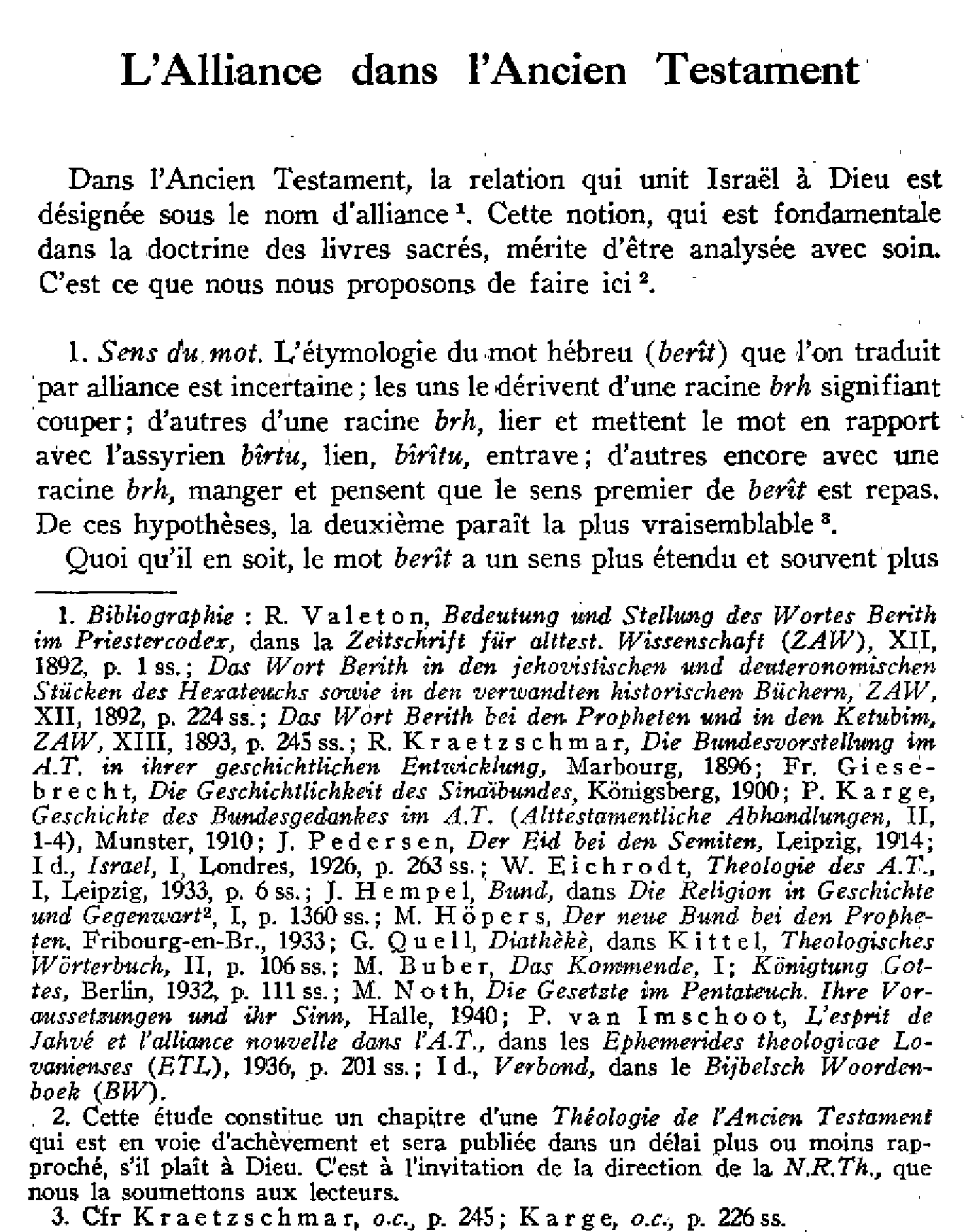 L'Alliance dans l'Ancien Testament