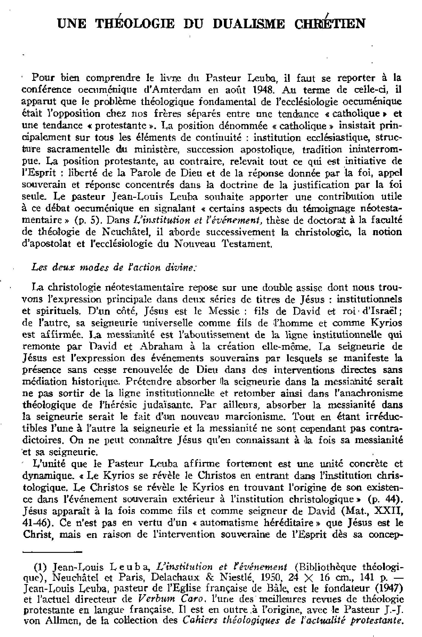 Une théologie du dualisme chrétien