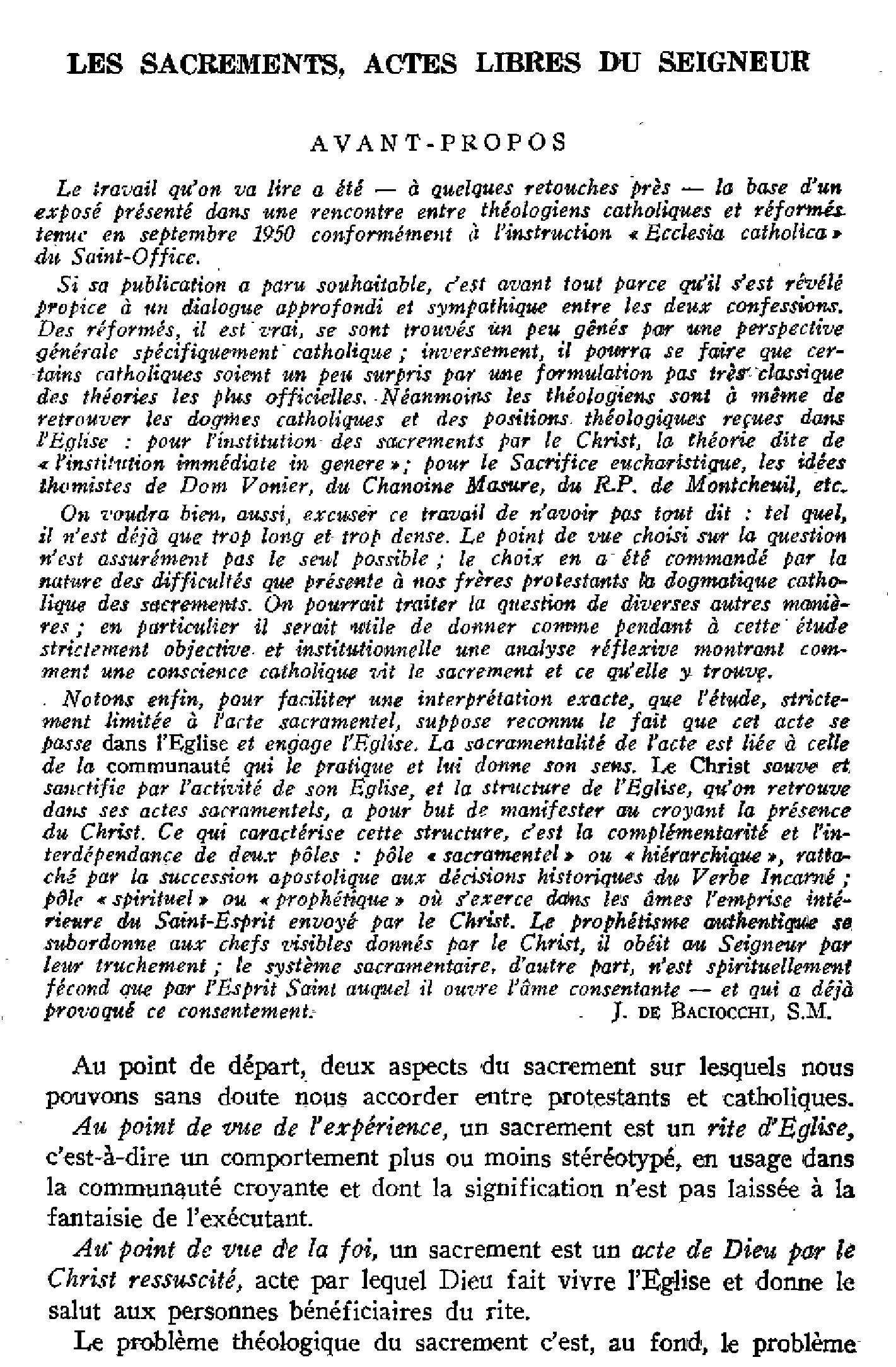 Les sacrements, actes libres du Seigneur