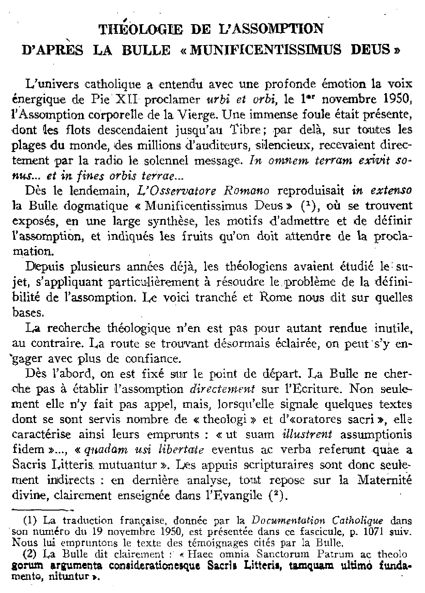 Théologie de l'Assomption d'après la bulle « Munificentissimus Deus »