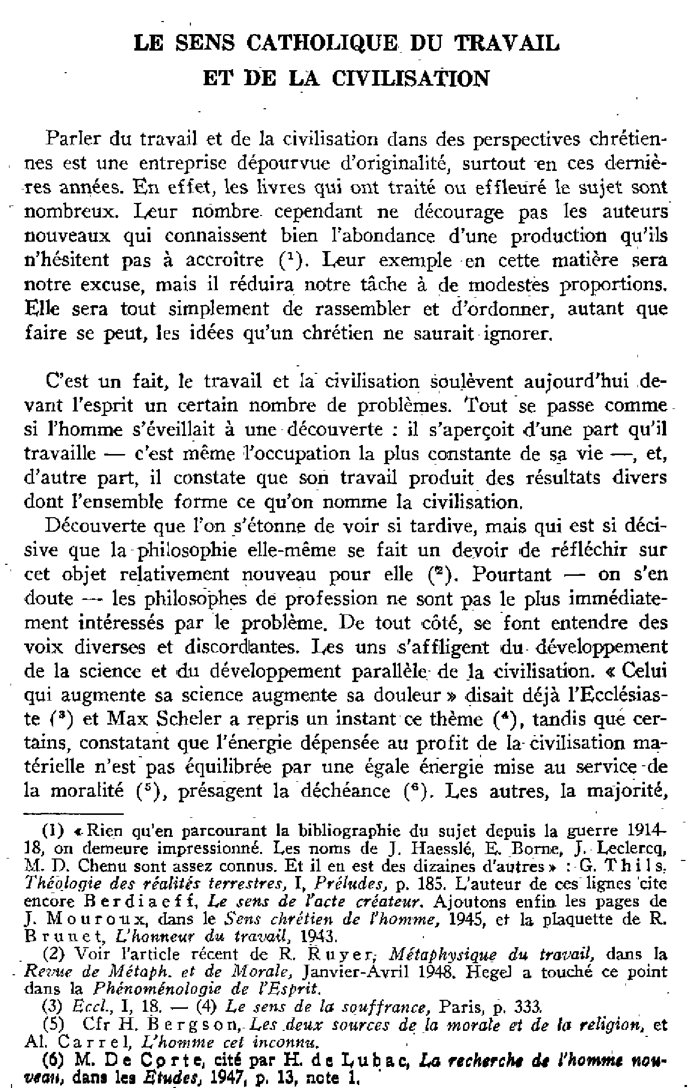 Le sens catholique du travail et de la civilisation
