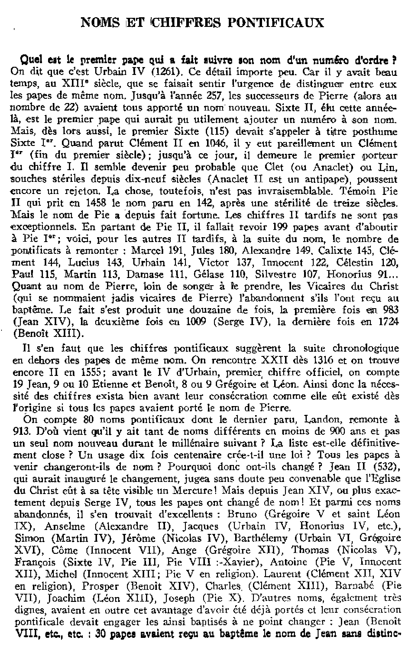 Noms et chiffres pontificaux
