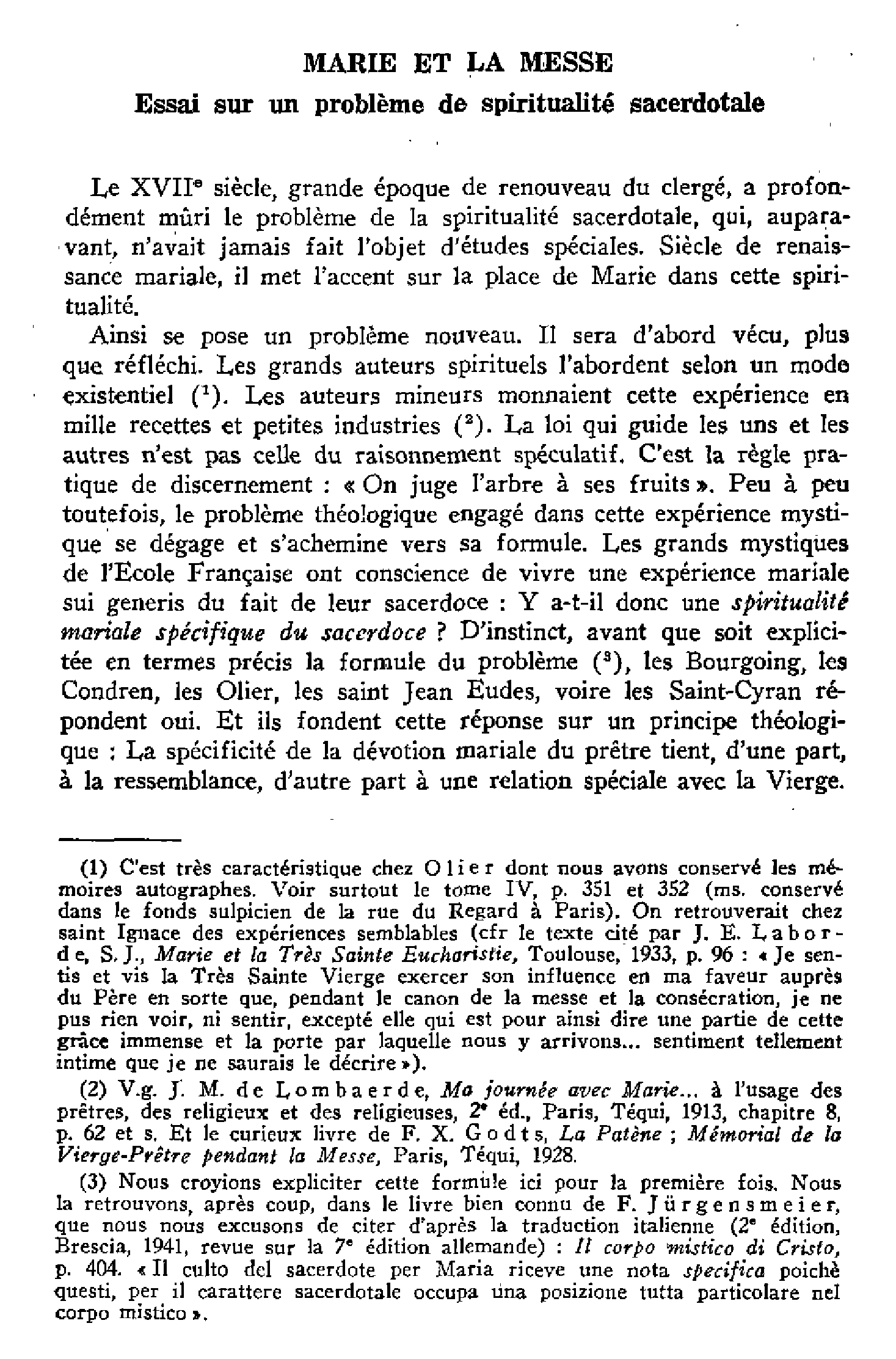 Marie et la messe. Essai sur un problème de spiritualité sacerdotale