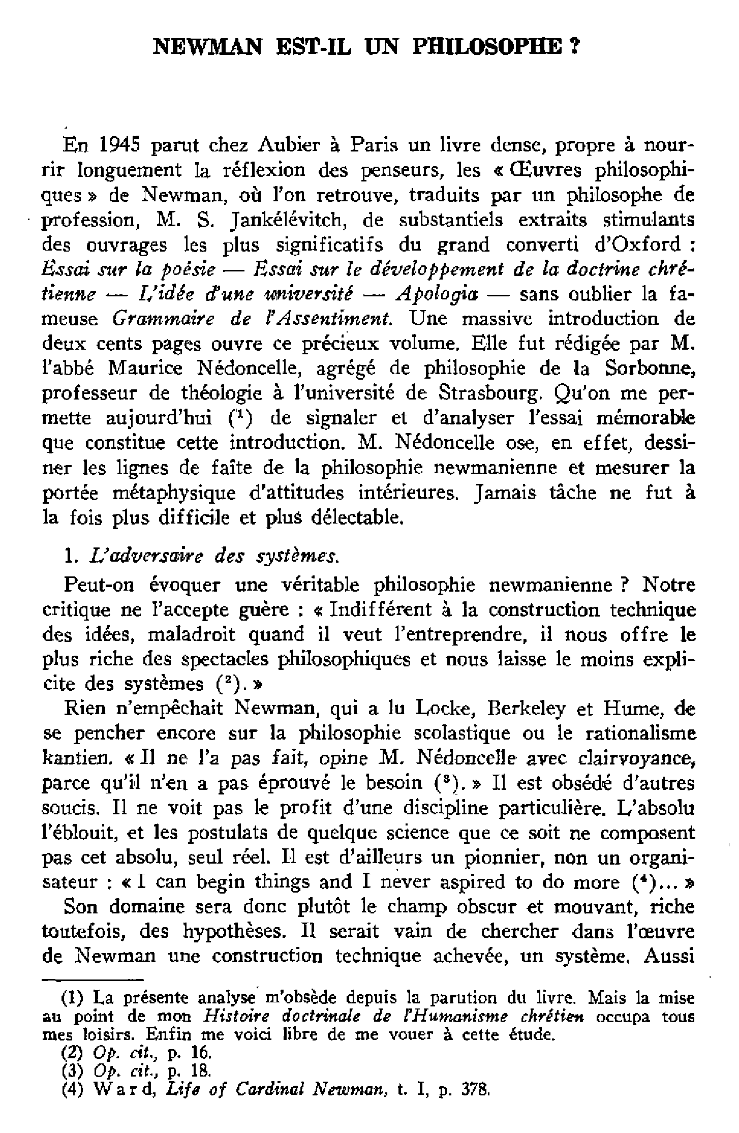 Newman est-il un philosophe ?