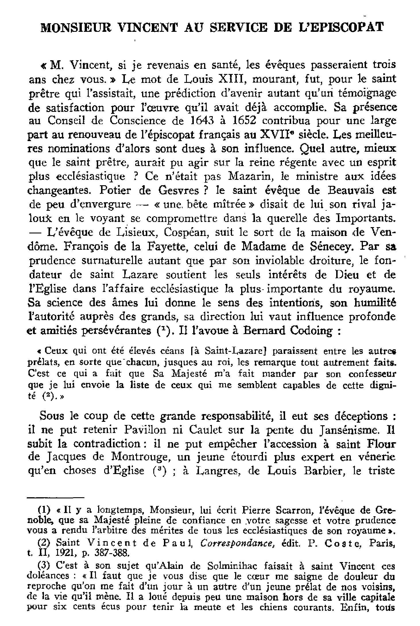 Monsieur Vincent au service de l'Épiscopat