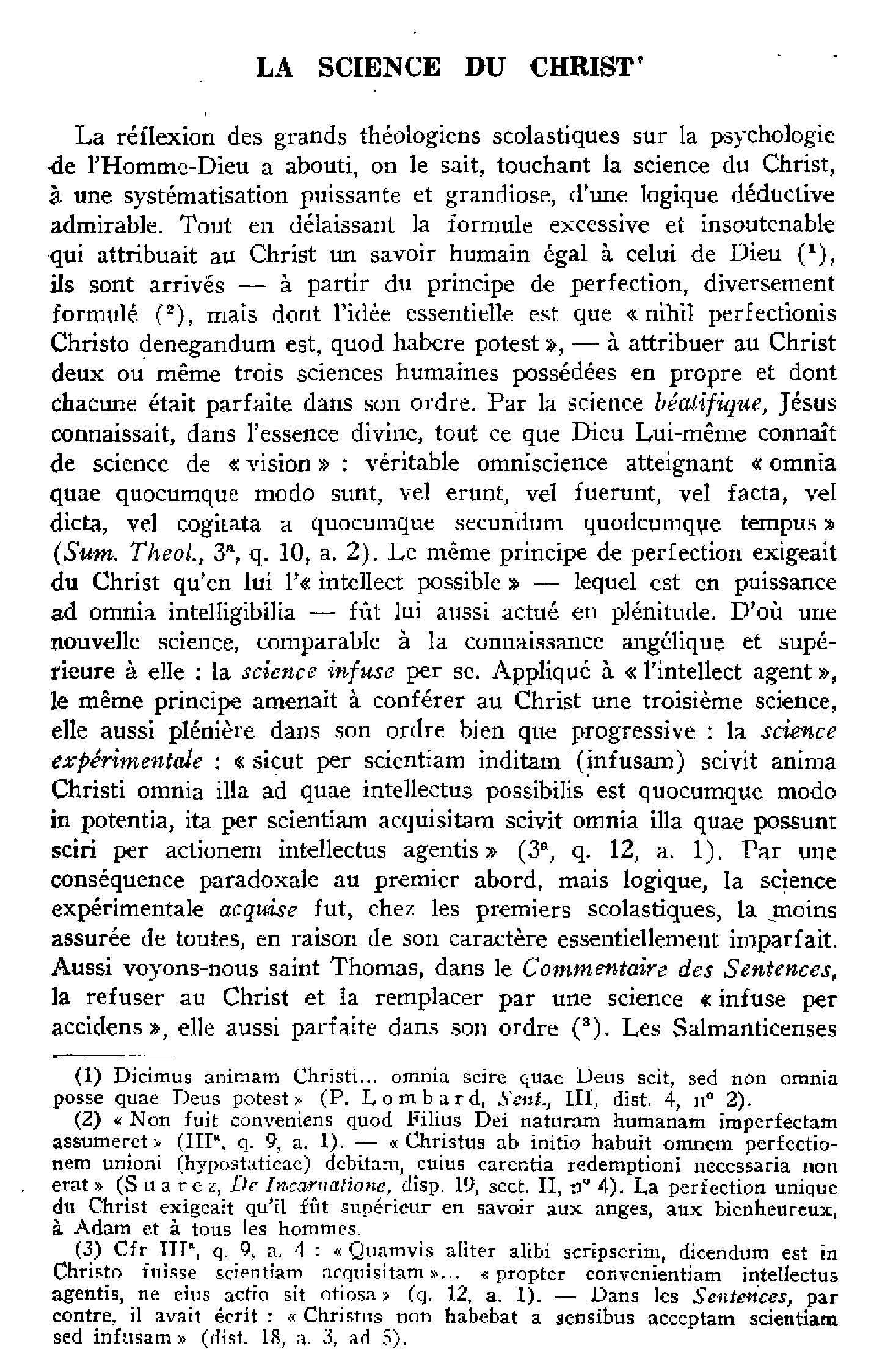 La science du Christ
