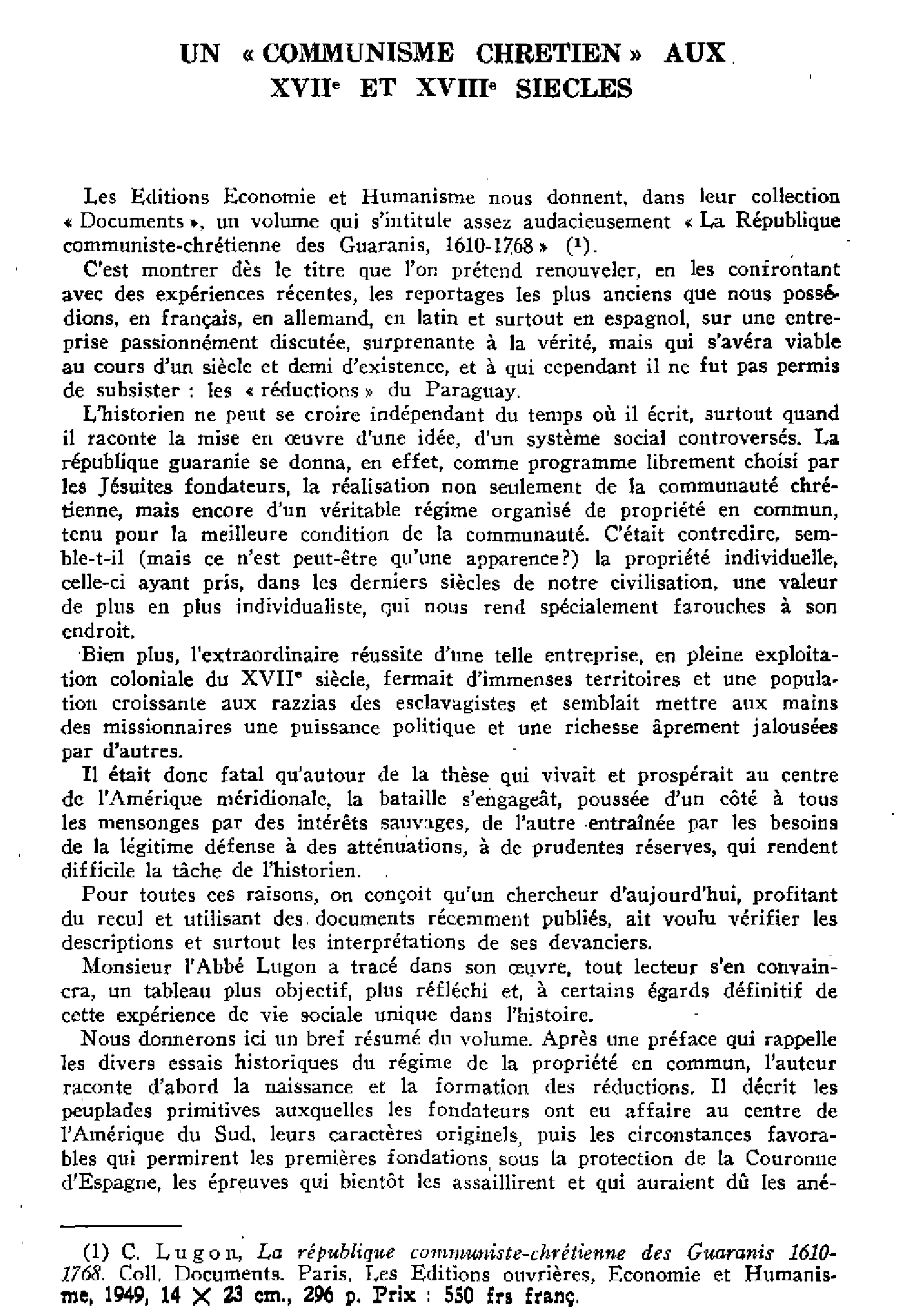 Un « communisme chrétien » aux XVIIe et XVIIIe siècle. À propos d'un livre récent