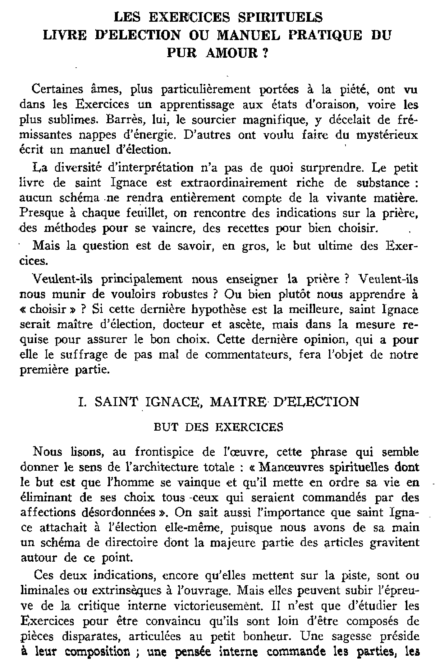 Les Exercices spirituels. Livre d'élection ou manuel pratique du pur amour ?