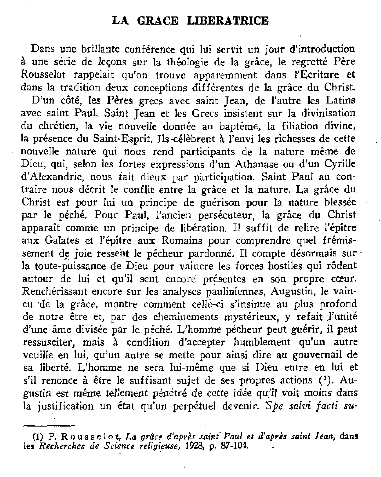 La grâce libératrice