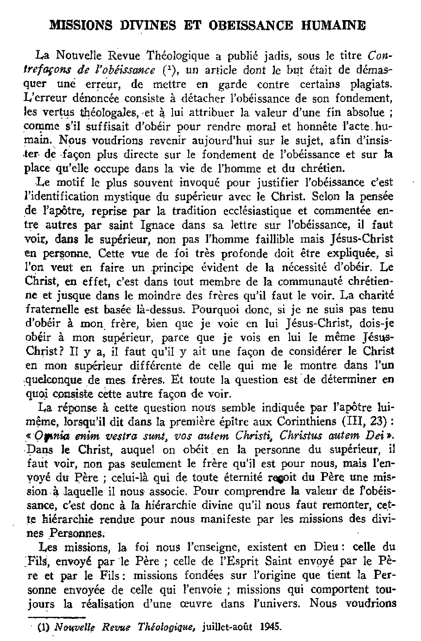 Missions divines et obéissance humaine