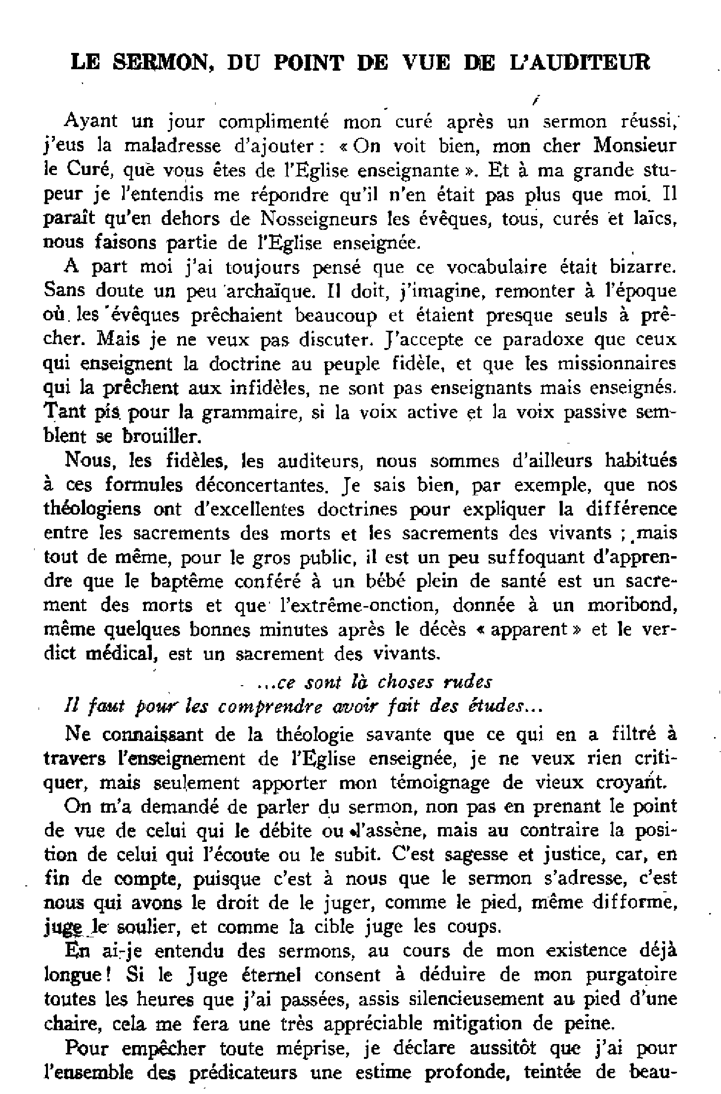 Le sermon, du point de vue de l'auditeur
