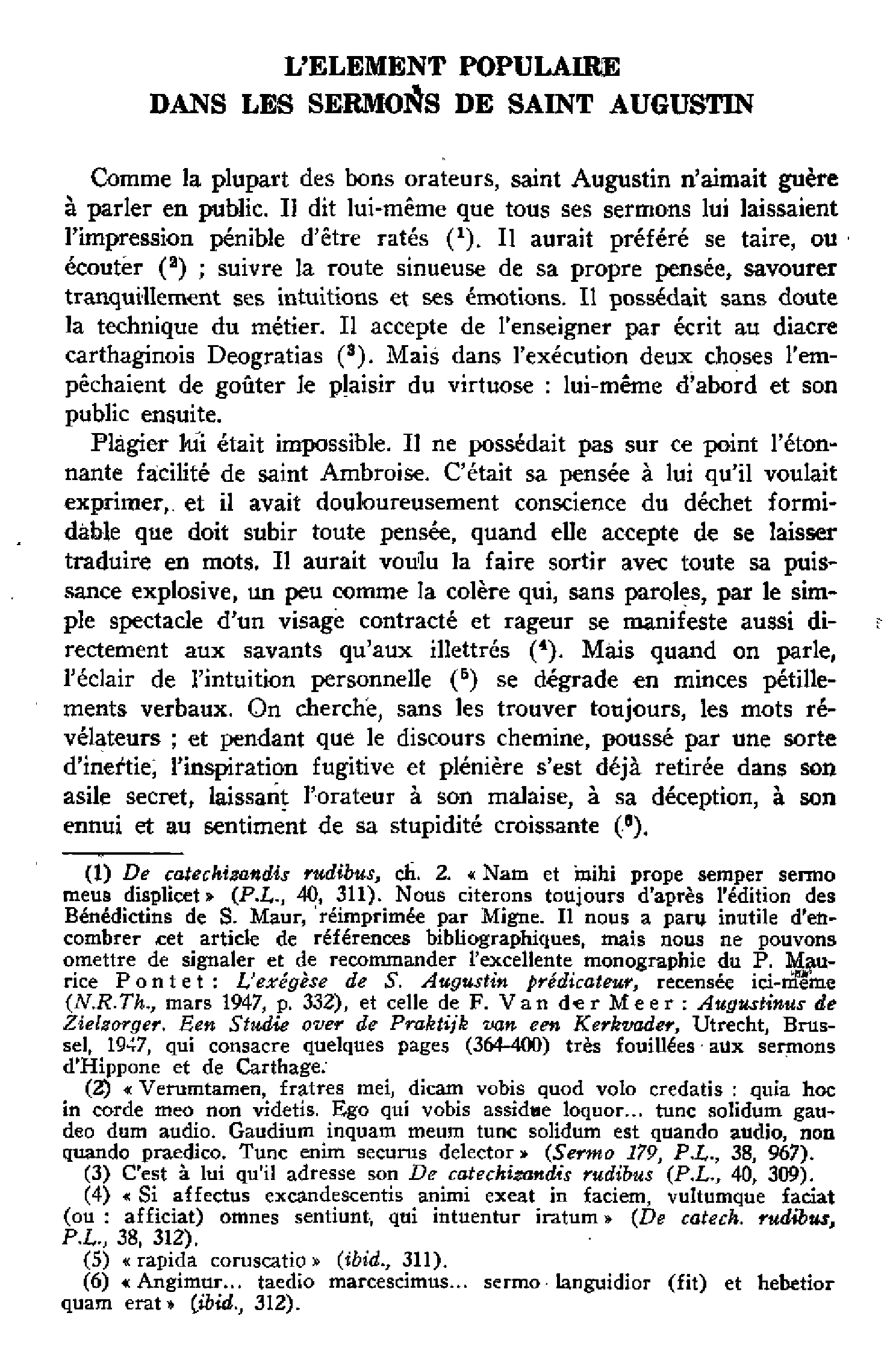 L'élément populaire dans les sermons de saint Augustin